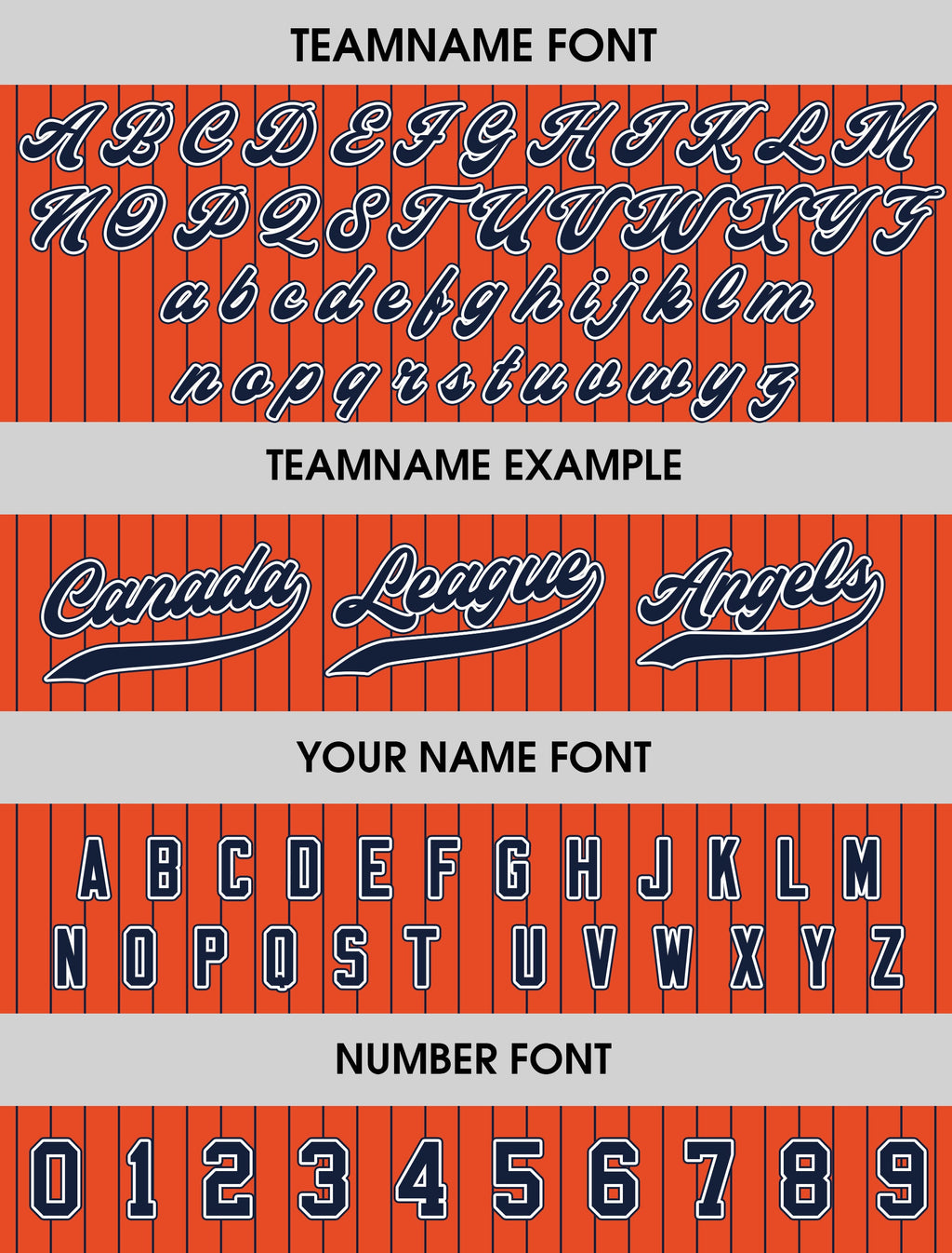 Printed Orange Navy Pinstripe Custom Baseball Jersey with Teamname Name Number, Jerseys Shirt for Men Women Youth Kid, Gift for Baseball Fan