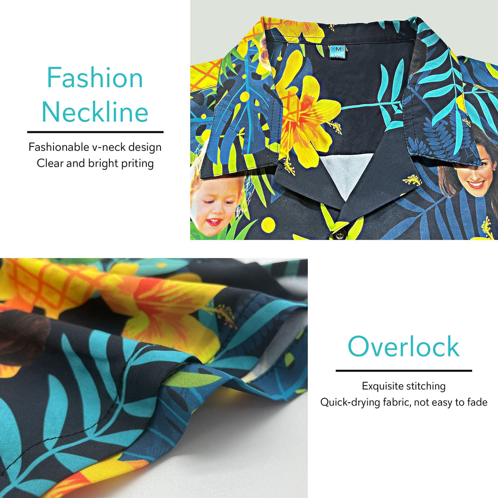 Custom Hawaiian Shirt with Face for Men Women, Hawaiian Vacation Style Shirts, Personalized Photo Pet Tropical Beach Button Down Shirts
