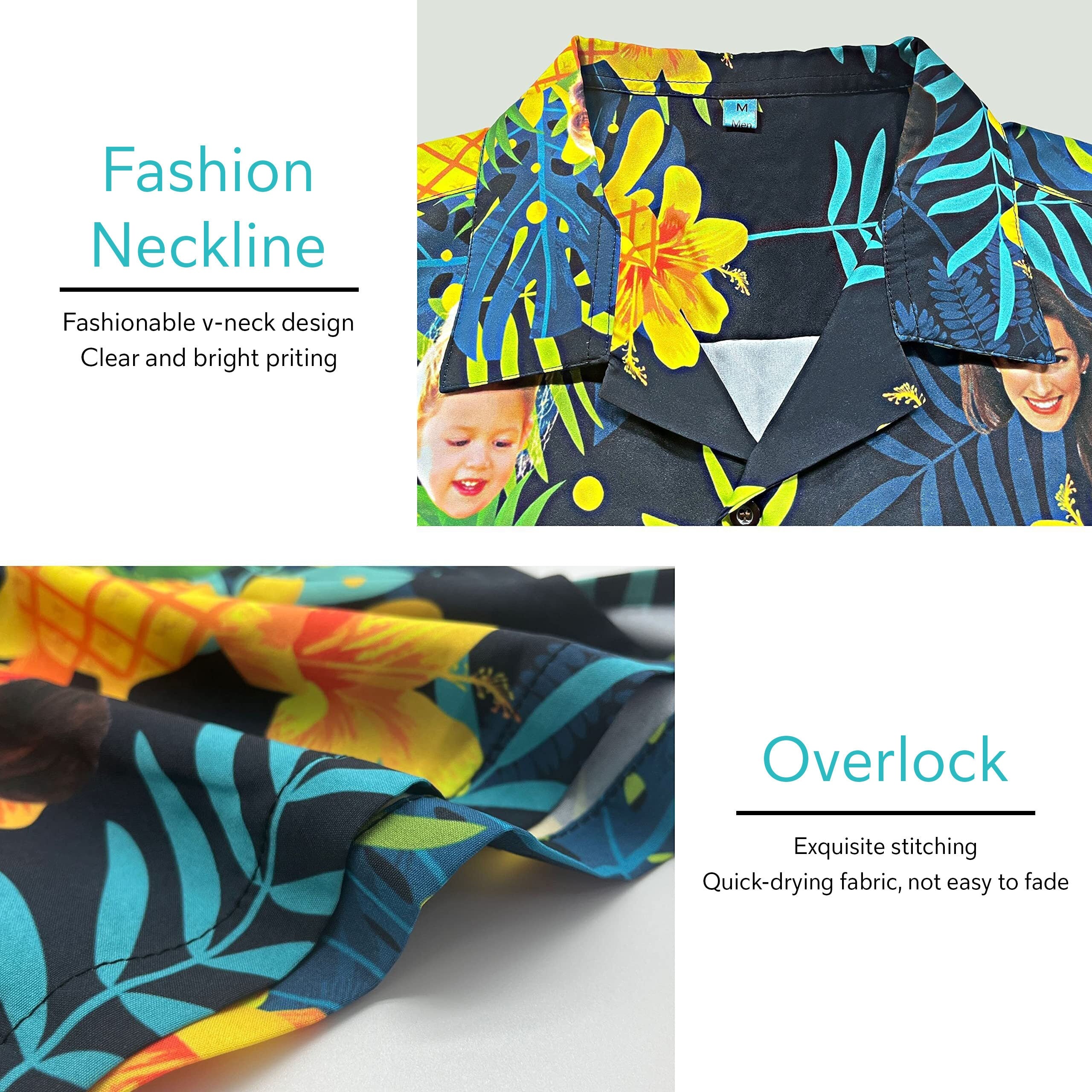 Custom Hawaiian Shirt with Face for Men Women, Hawaiian Vacation Style Shirts, Personalized Photo Pet Tropical Beach Button Down Shirts