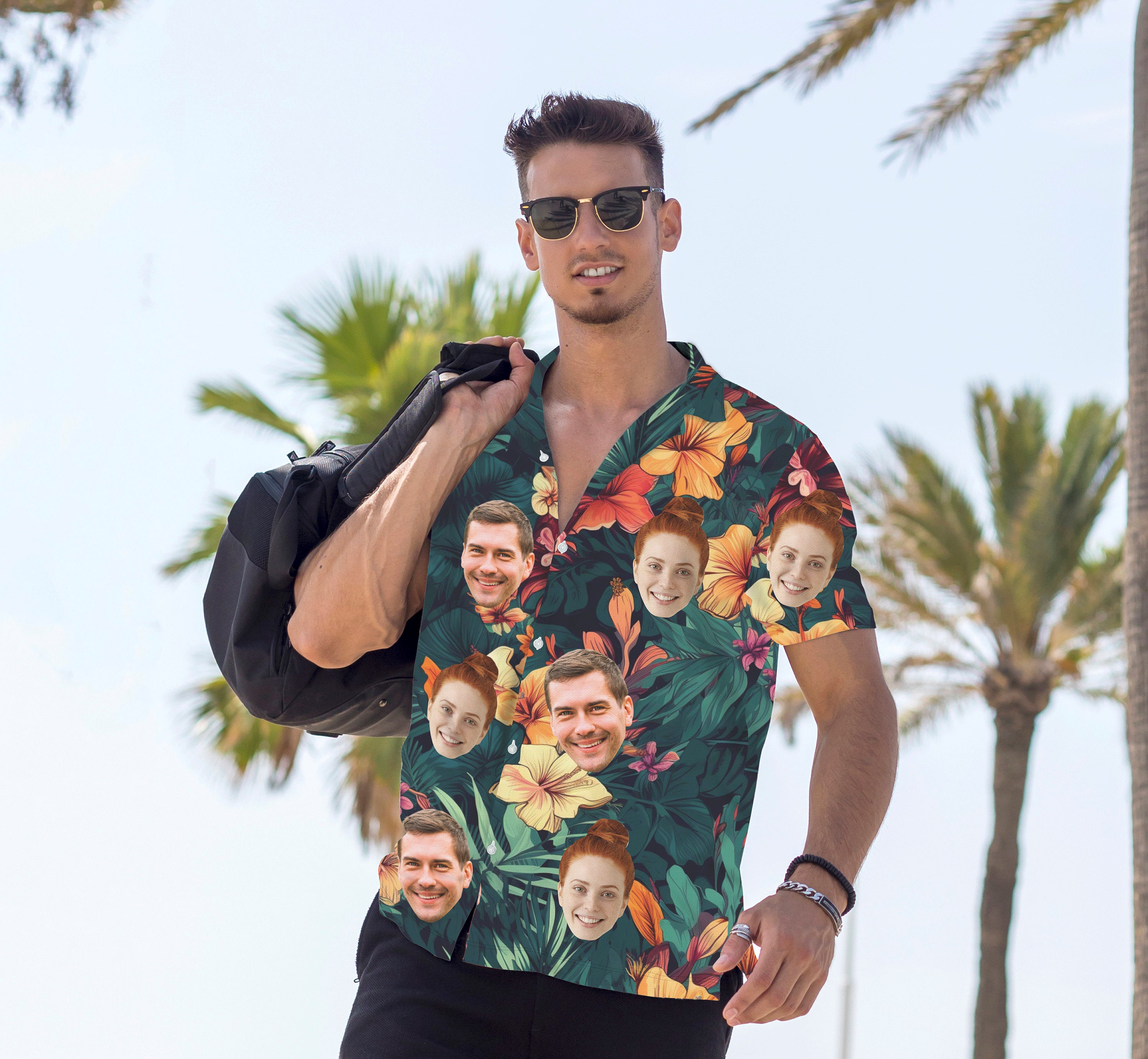 Custom Hawaiian Shirt with Face for Men Women, Hawaiian Vacation Style Shirts, Personalized Photo Pet Tropical Beach Button Down Shirts