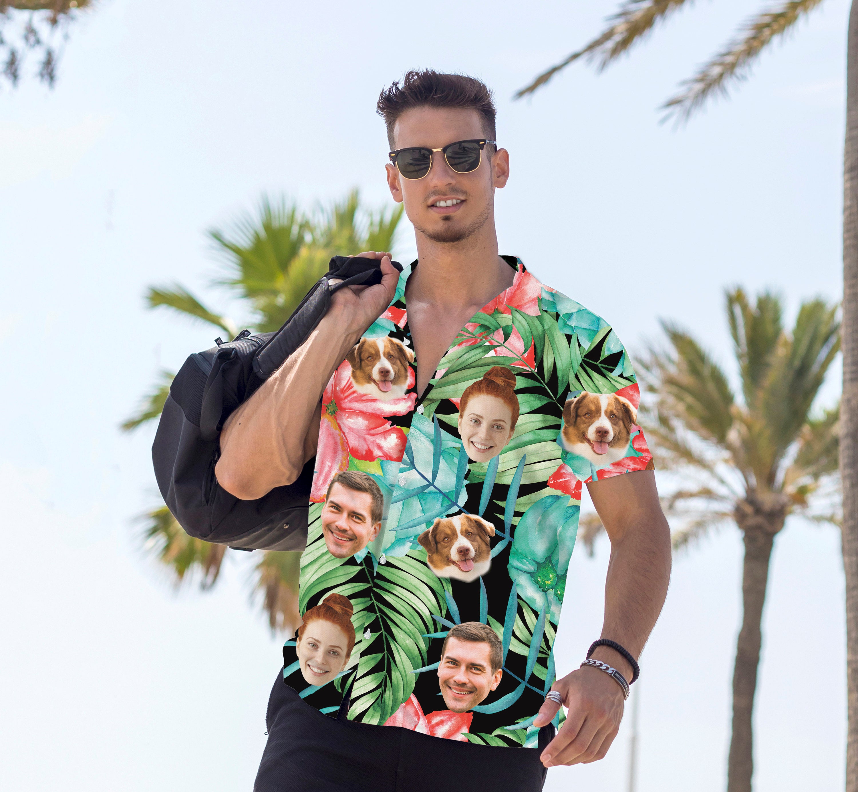 Custom Hawaiian Shirt with Face for Men Women, Hawaiian Vacation Style Shirts, Personalized Photo Pet Tropical Beach Button Down Shirts