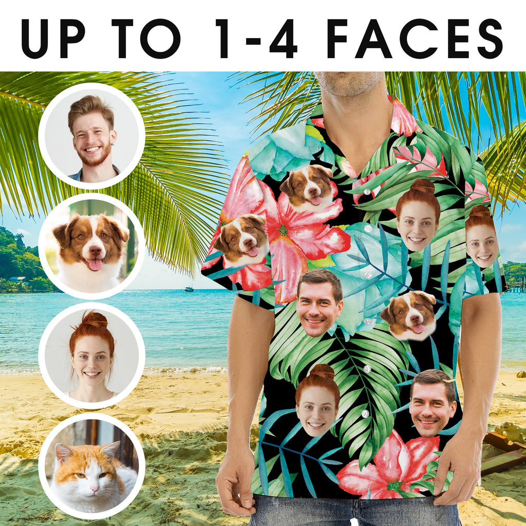 Custom Hawaiian Shirt with Face for Men Women, Hawaiian Vacation Style Shirts, Personalized Photo Pet Tropical Beach Button Down Shirts