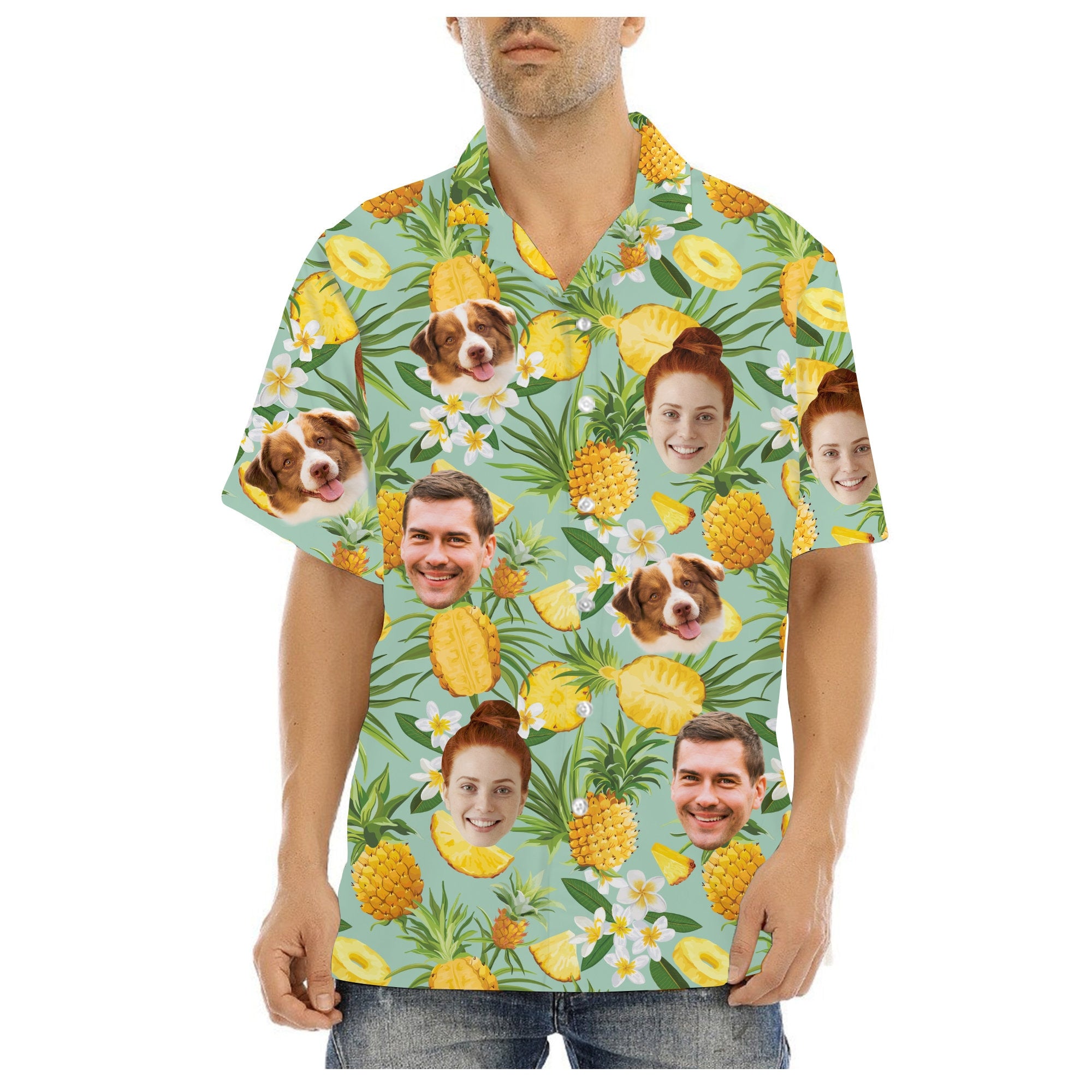 Custom Hawaiian Shirt with Face for Men/Women, Hawaiian Vacation Party Shirts, Personalized Photo Pet Tropical Beach Button Down Shirts