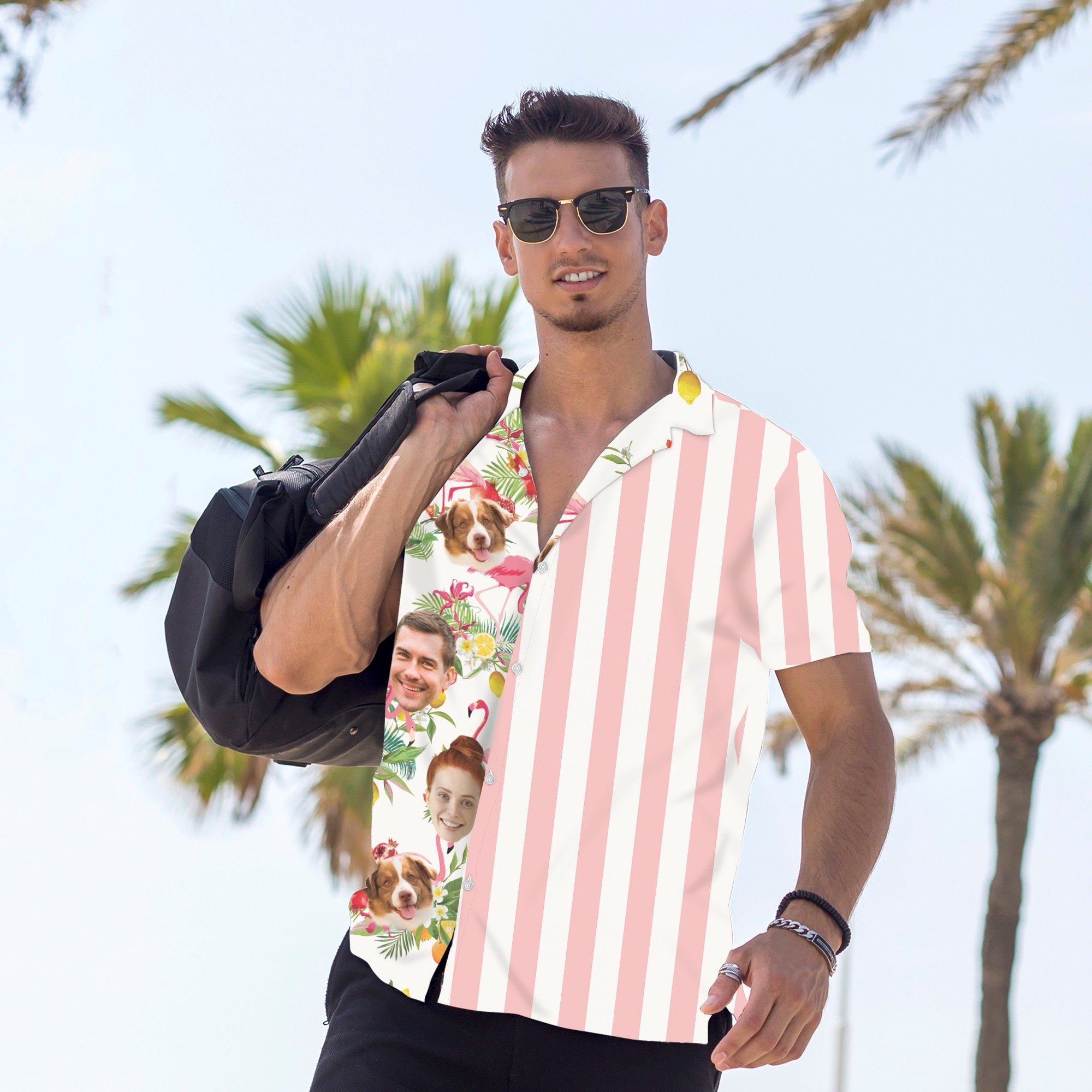 Custom Hawaiian Shirt with Face for Men/Women, Personalized Photo Pet Tropical Beach Button Down Shirts, Hawaiian Vacation Style Shirts