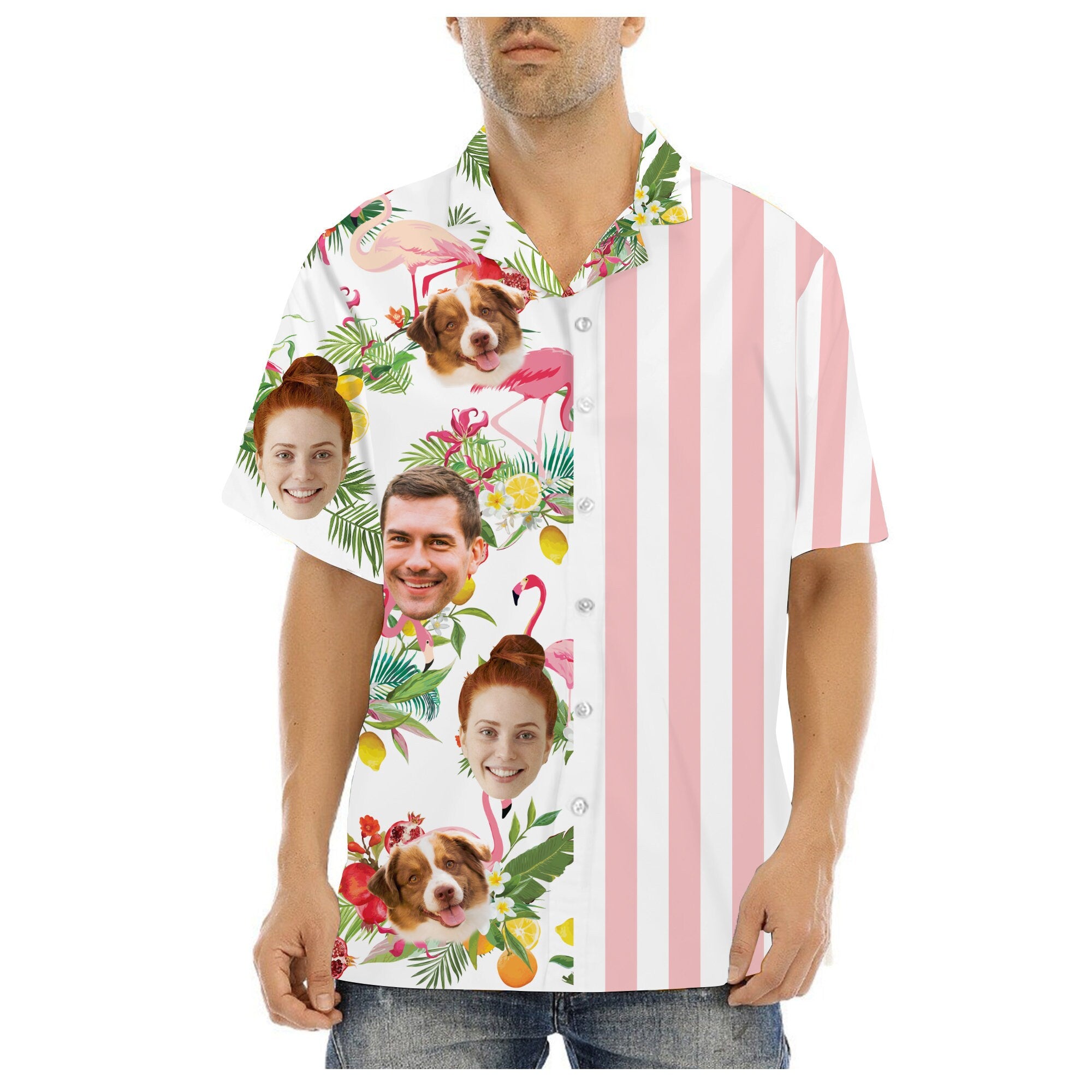 Custom Hawaiian Shirt with Face for Men/Women, Personalized Photo Pet Tropical Beach Button Down Shirts, Hawaiian Vacation Style Shirts