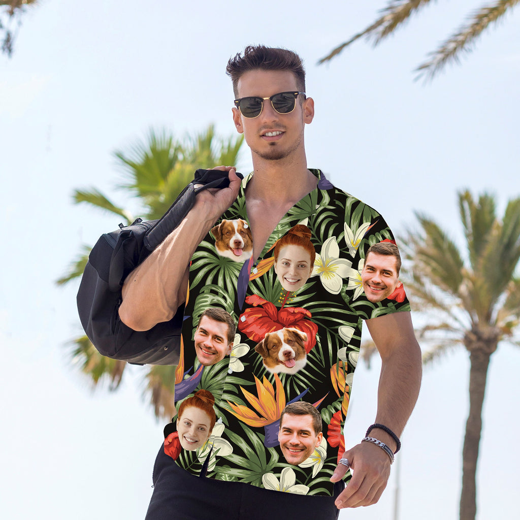 Custom Hawaiian Shirt with Face for Men/Women, Hawaiian Vacation Style Shirts, Personalized Photo Pet Tropical Beach Button Down Shirts