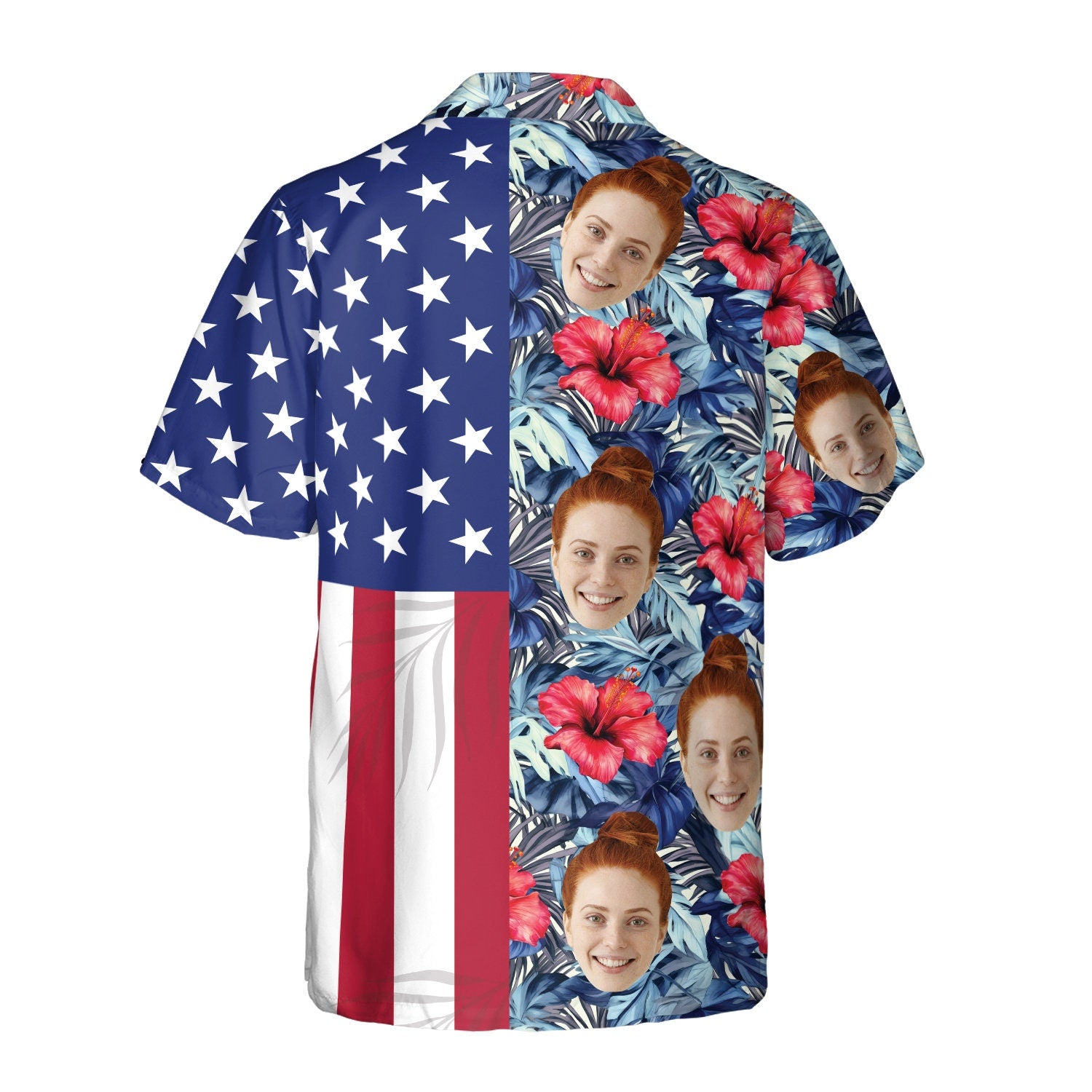 Custom Hawaiian Shirt with Face for Men/Women, Personalized Photo Pet Tropical Beach American Flag Shirts, Hawaiian Vacation Style Shirts