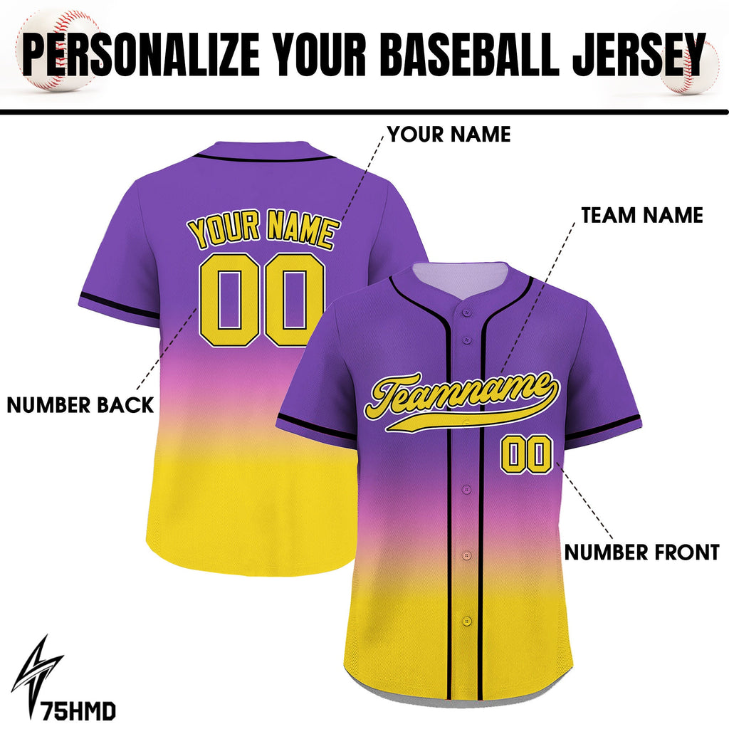 Custom Gradient Baseball Jersey with Team Name Number, Custom Jersey Shirt for Men Women Youth Kid, Gift for Baseball Fan Gift Purple Yellow