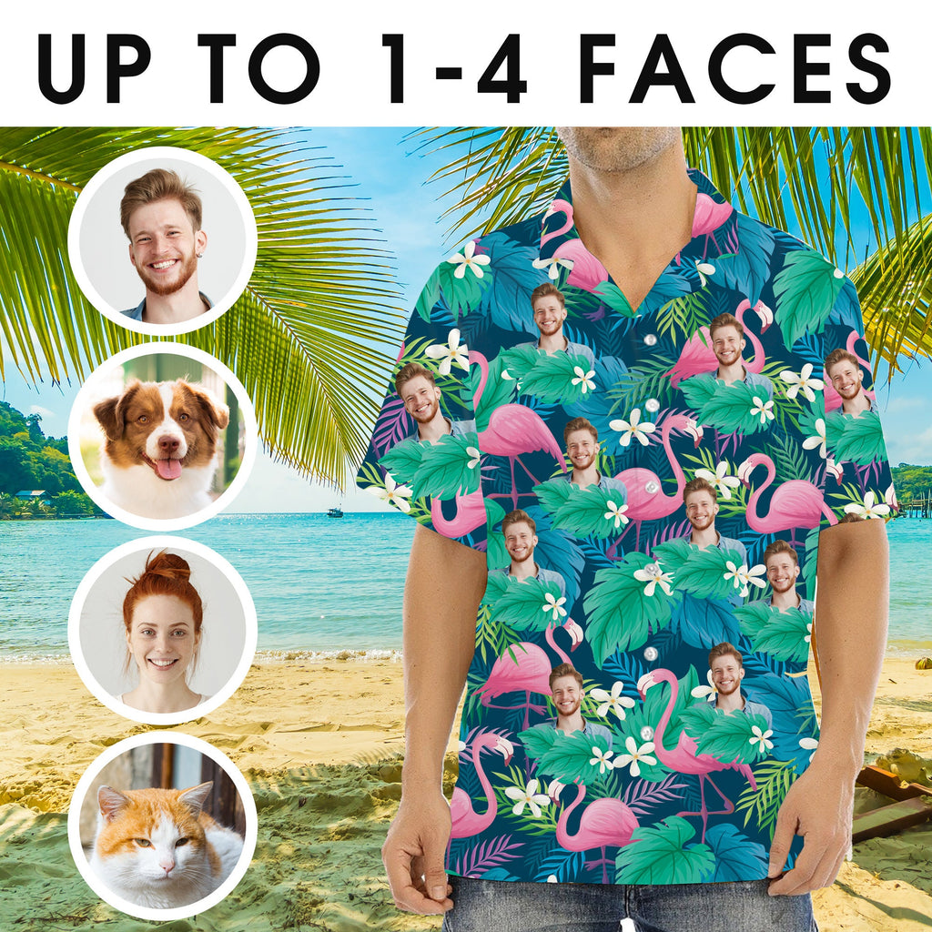 Custom Hawaiian Shirt with Face for Men/Women, Hawaiian Vacation Style Shirts, Personalized Photo Pet Tropical Beach Button Down Shirts