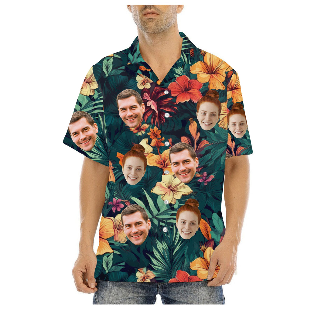 Custom Hawaiian Shirt with Face for Men Women, Hawaiian Vacation Style Shirts, Personalized Photo Pet Tropical Beach Button Down Shirts