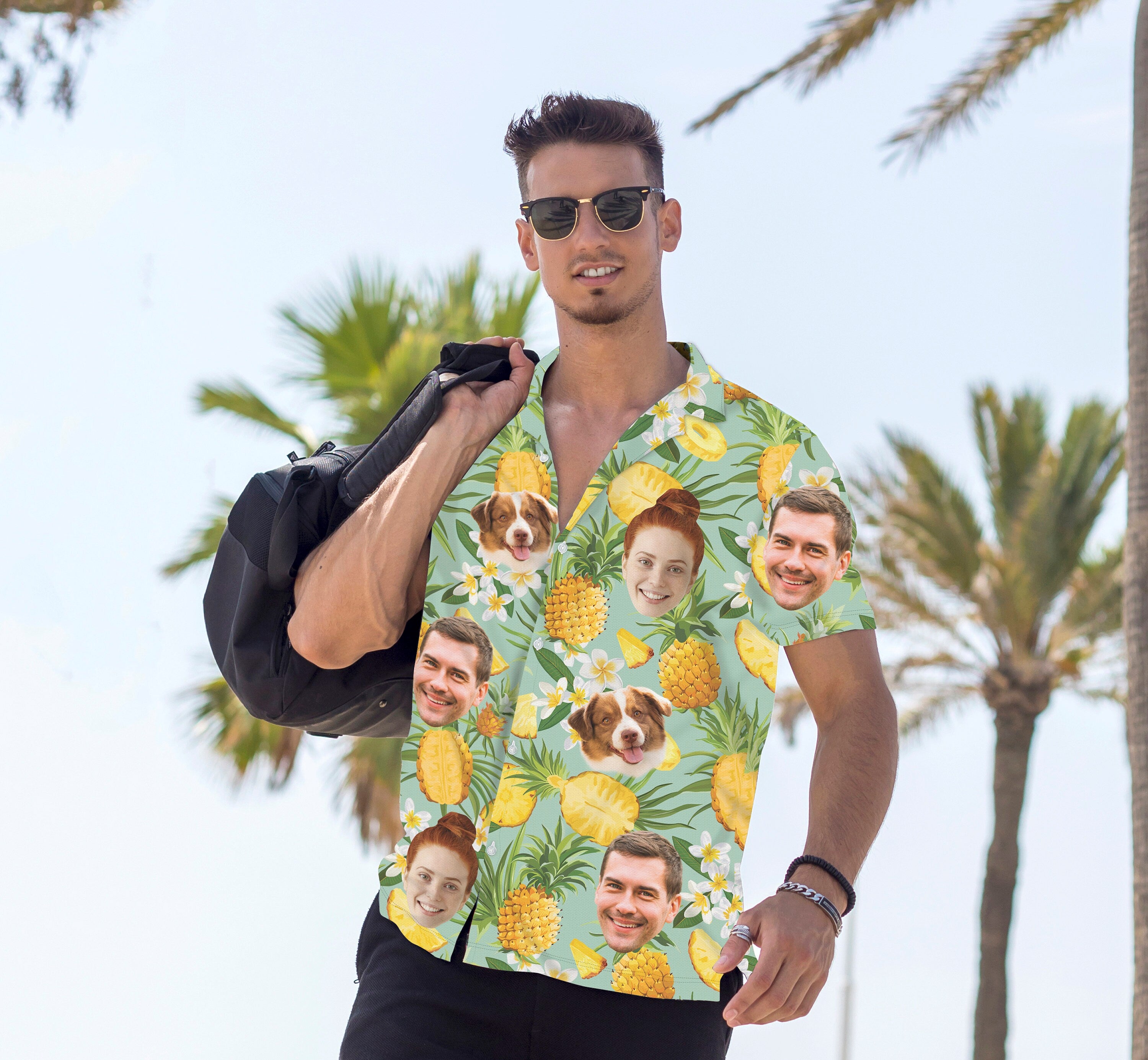Custom Hawaiian Shirt with Face for Men/Women, Hawaiian Vacation Party Shirts, Personalized Photo Pet Tropical Beach Button Down Shirts