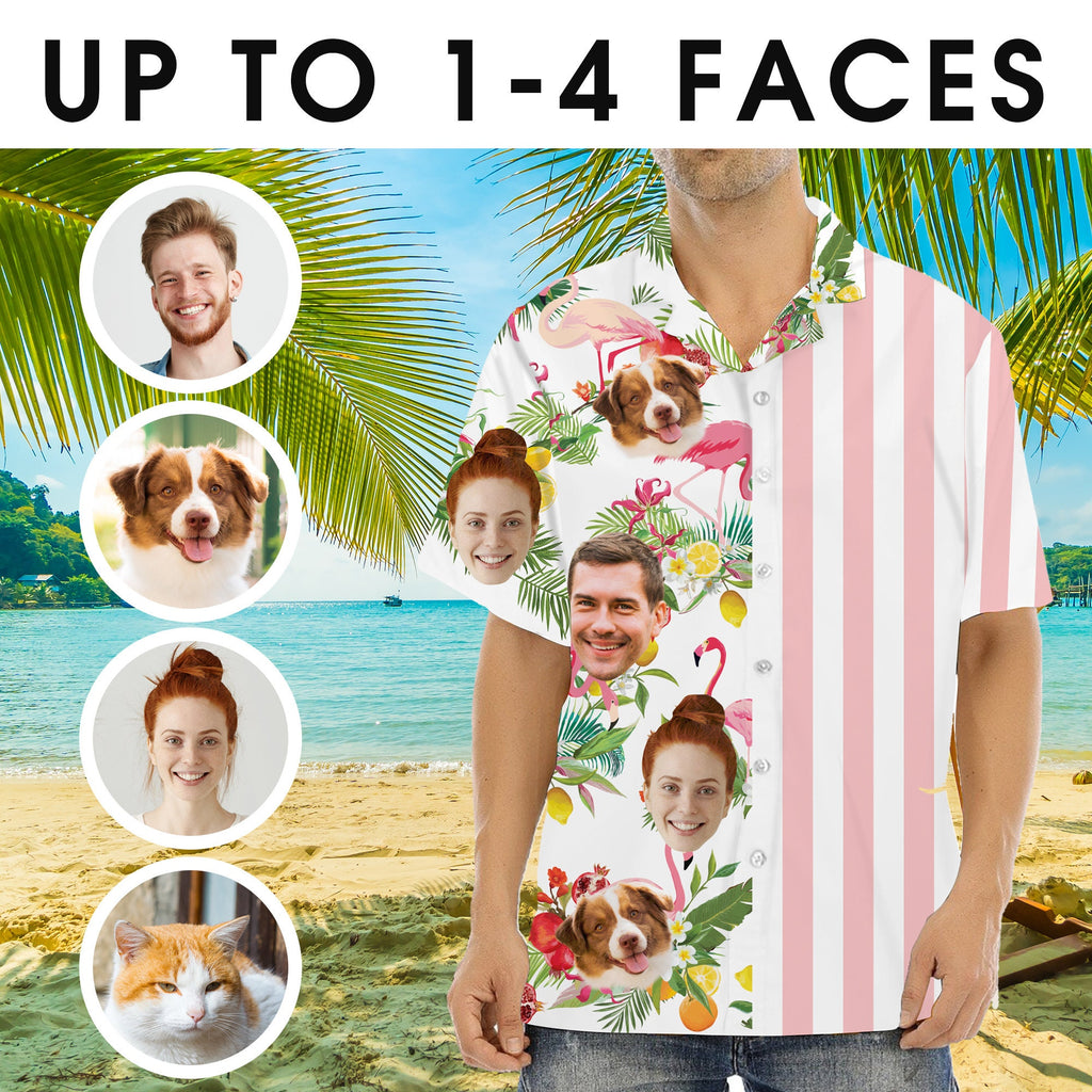 Custom Hawaiian Shirt with Face for Men/Women, Personalized Photo Pet Tropical Beach Button Down Shirts, Hawaiian Vacation Style Shirts