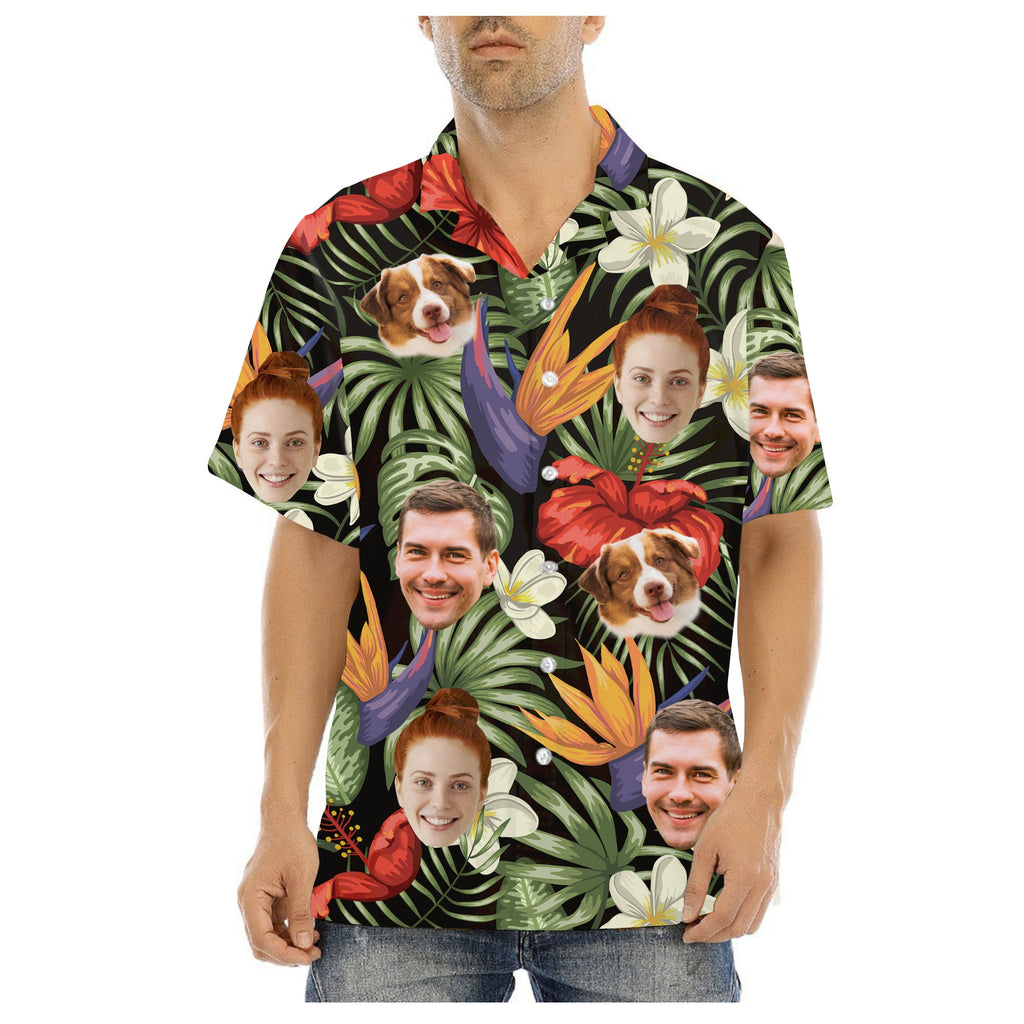 Custom Hawaiian Shirt with Face for Men/Women, Hawaiian Vacation Style Shirts, Personalized Photo Pet Tropical Beach Button Down Shirts