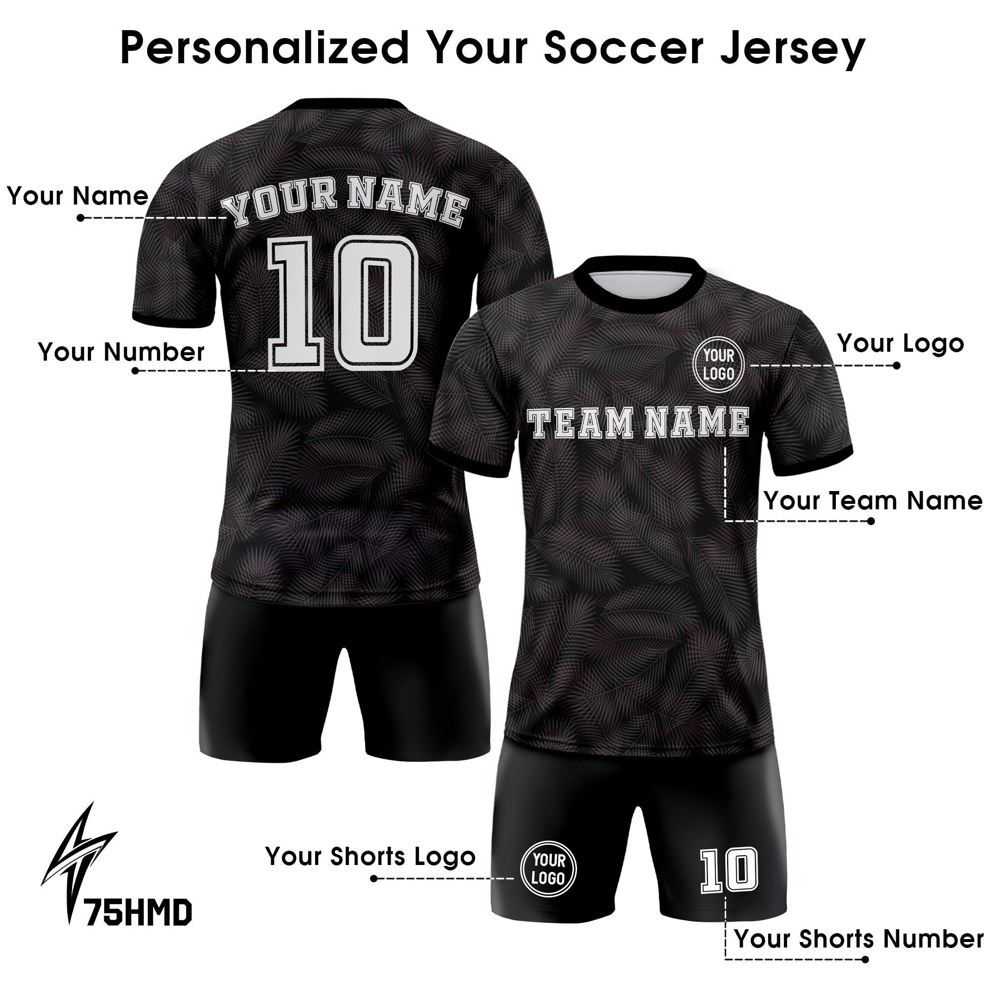 Custom Soccer Jersey for Men Women Youth with Personalized Team Name Logo Number, Black Soccer Jersey Shirt, Polyester Soccer Jersey Shirt