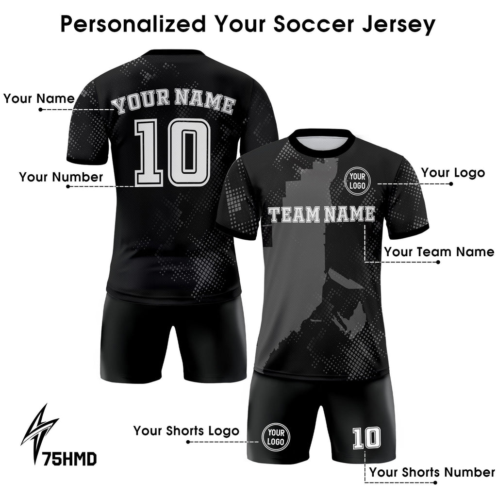 Custom Soccer Jersey for Men Women Youth with Personalized Team Name Logo Number, Black Soccer Jersey Shirt, Polyester Soccer Jersey Shirt