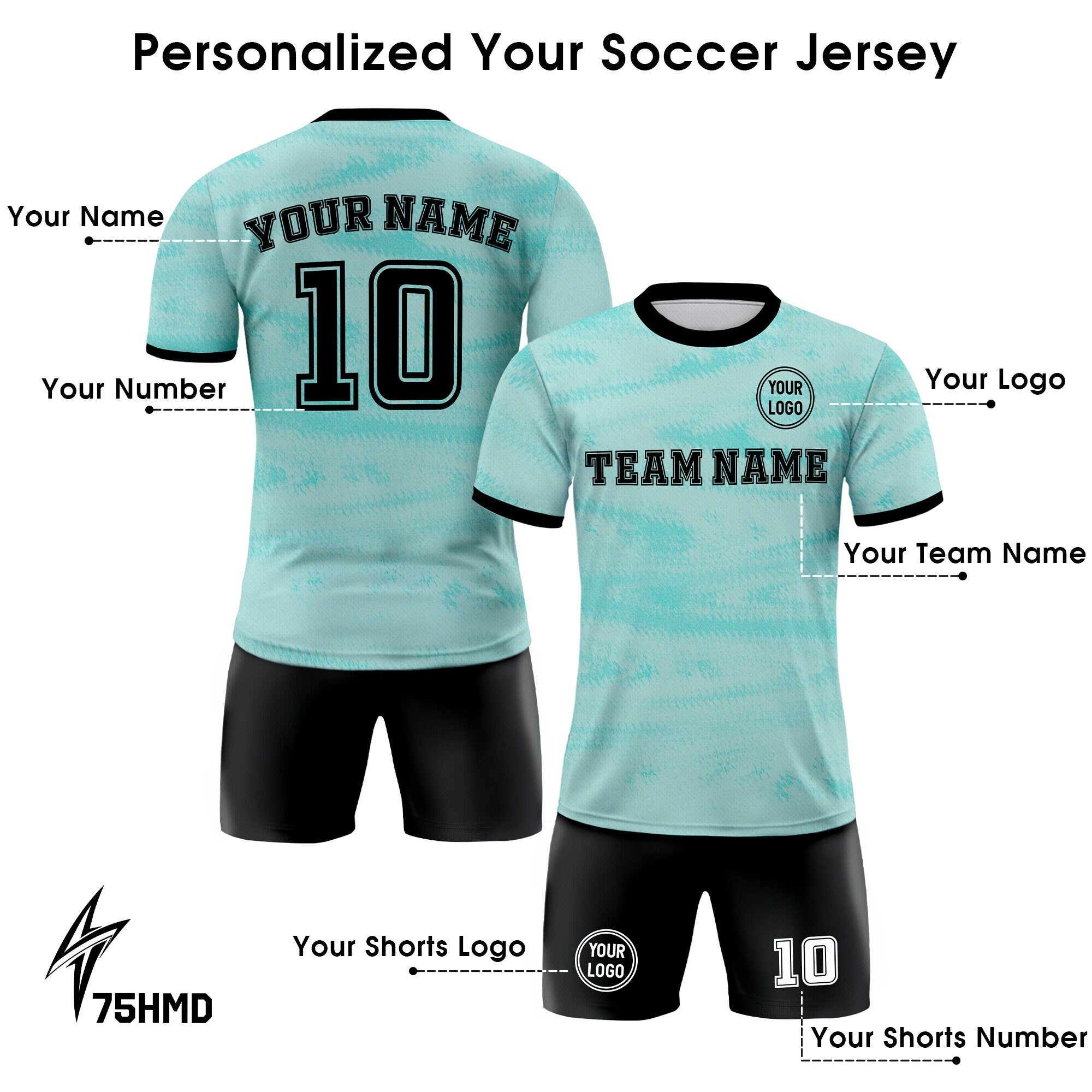 Custom Soccer Jersey for Men Women Youth with Personalized Team Name Logo Number, Light Blue Soccer Uniform, Polyester Soccer Jersey Shirt