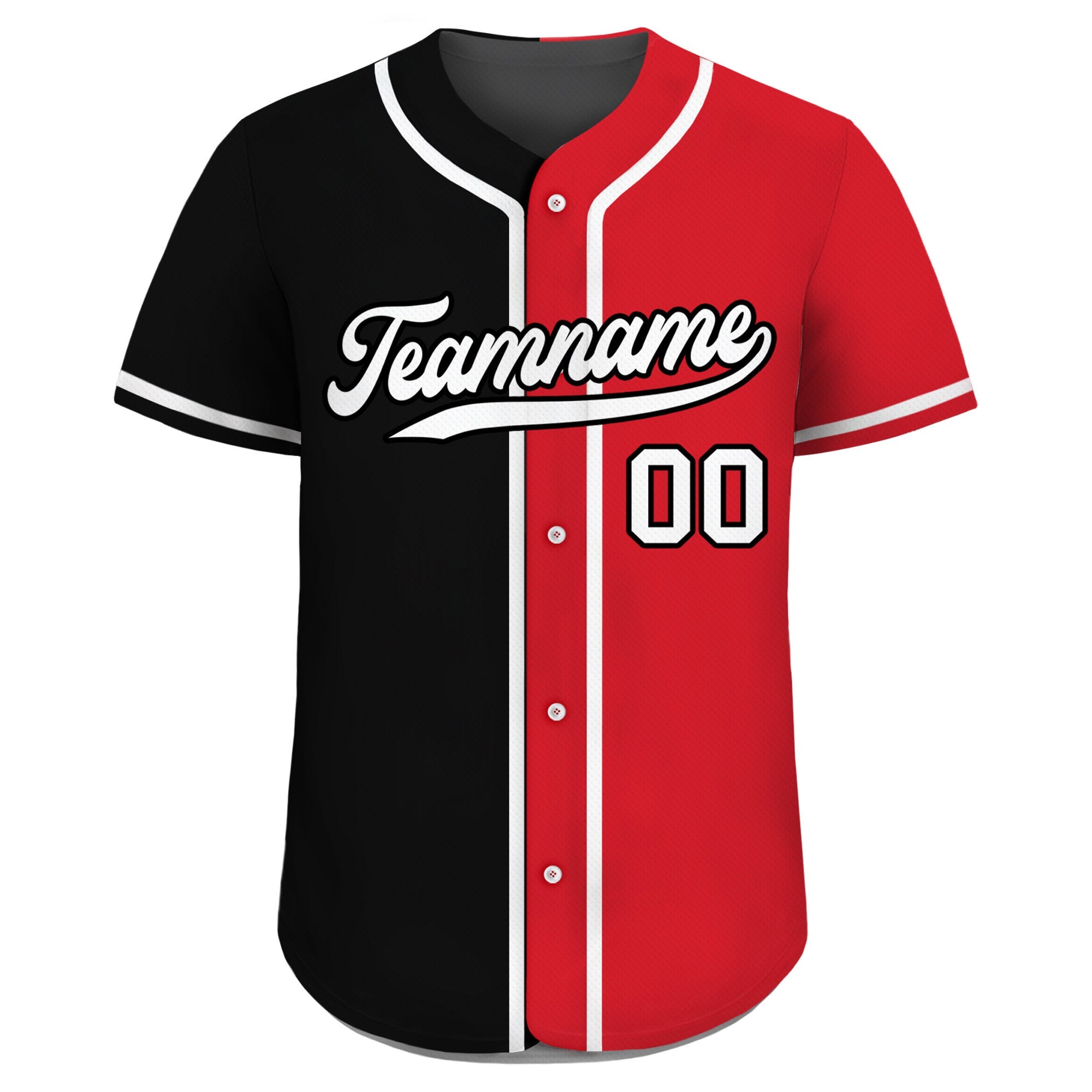Custom Baseball Jersey with Teamname Name Number, Jersey Shirt for Men Women Youth, Personalized Split Button Down Jerseys Printed Red Black