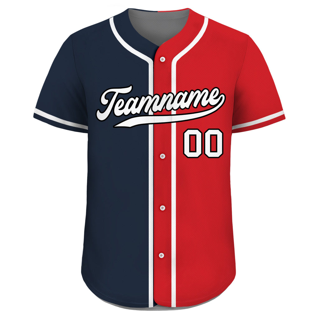 Custom Baseball Jersey with Teamname Name Number, Jersey Shirt for Men Women Youth, Personalized Split Button Down Jerseys Printed Navy Red