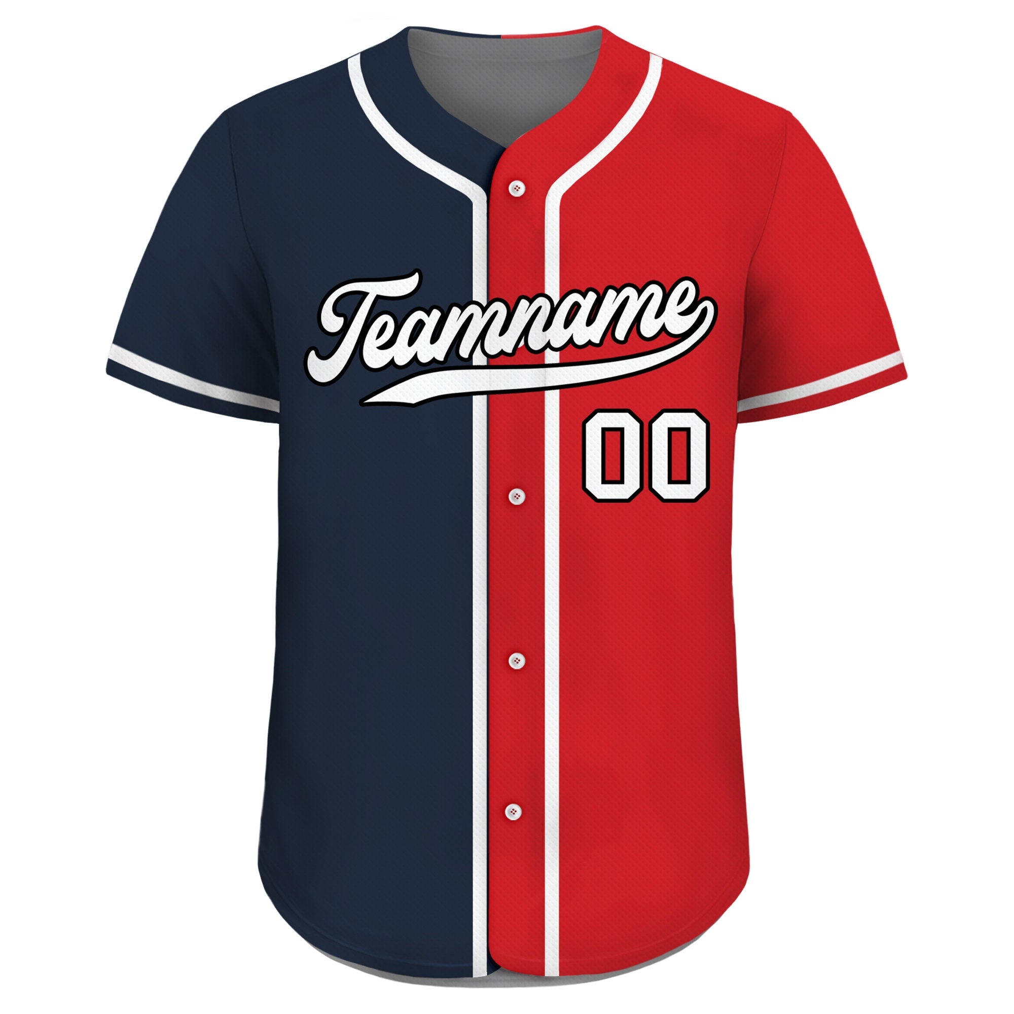 Custom Baseball Jersey with Teamname Name Number, Jersey Shirt for Men Women Youth, Personalized Split Button Down Jerseys Printed Navy Red
