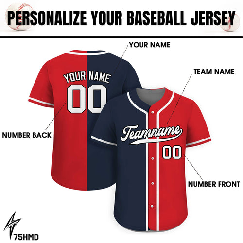 Custom Baseball Jersey with Teamname Name Number, Jersey Shirt for Men Women Youth, Personalized Split Button Down Jerseys Printed Navy Red