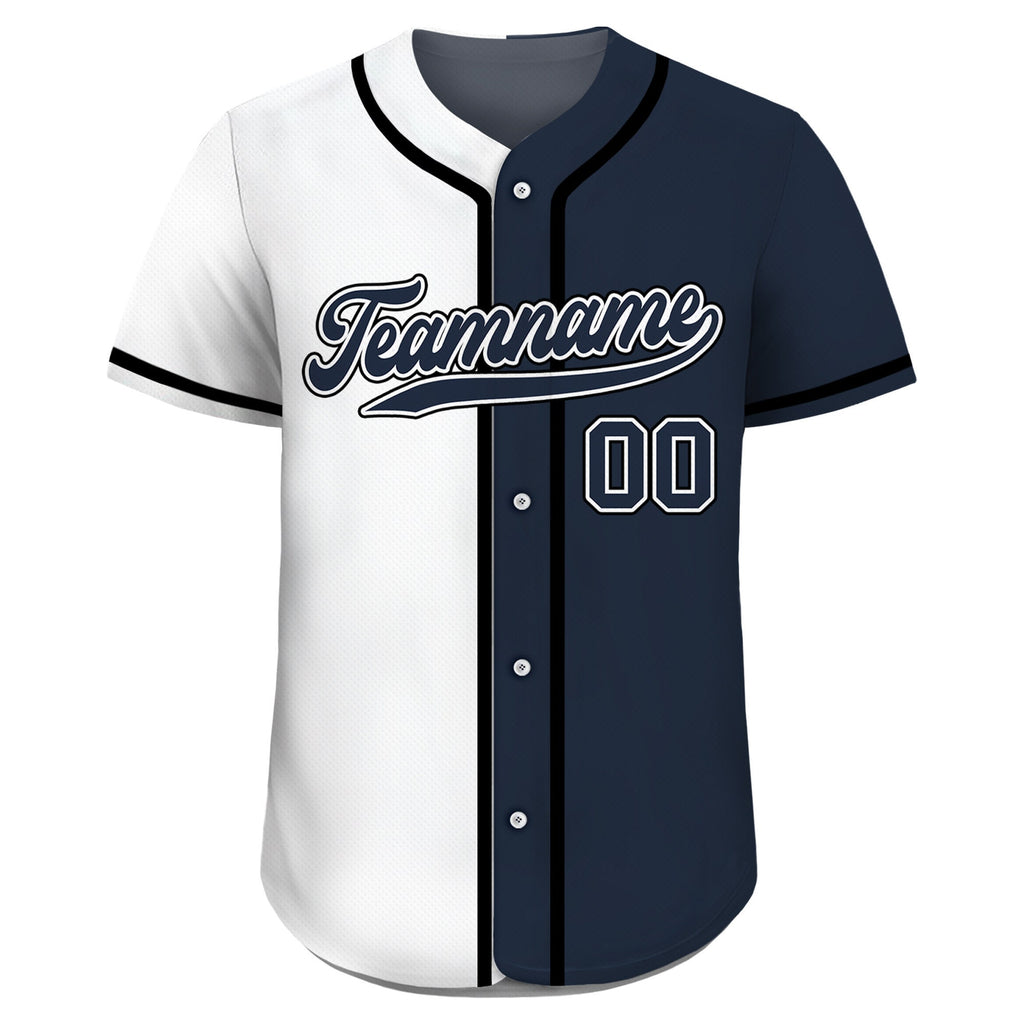Printed Navy White Custom Baseball Jersey with Teamname Name Number, Jersey Shirt for Men Women Youth,Personalized Split Button Down Jerseys