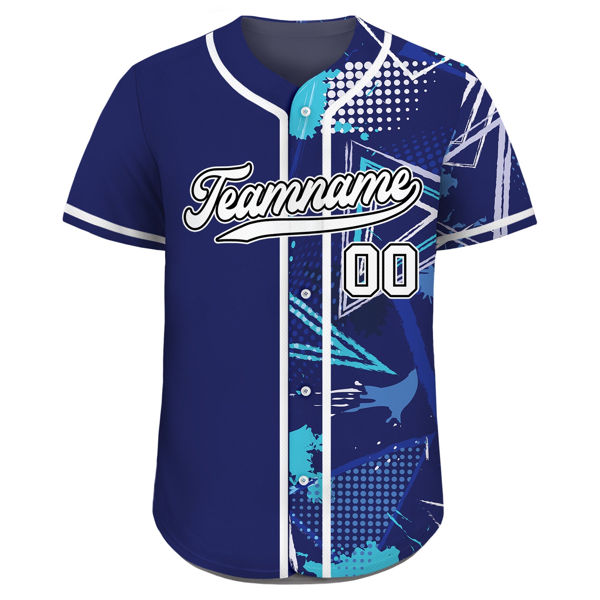 Printed Blue Graffiti Custom Baseball Jersey with Teamname Name Number,Jersey for Men Women Youth, Personalized Split Button Down Jerseys