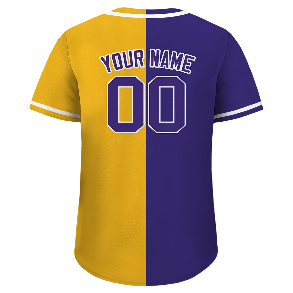 Custom Baseball Jersey with Teamname Name Number, Custom Jersey for Men Women Youth Kid, Personalized Split Button Down Jersey Yellow Purple