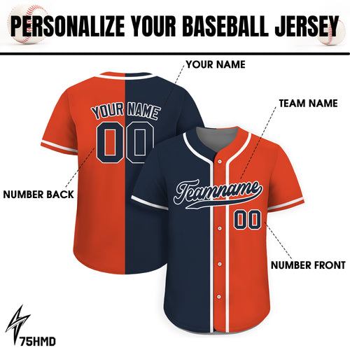 Custom Baseball Jersey with Teamname Name Number,Jersey Shirt for Men Women Youth,Printed Navy Orange Personalized Split Button Down Jerseys