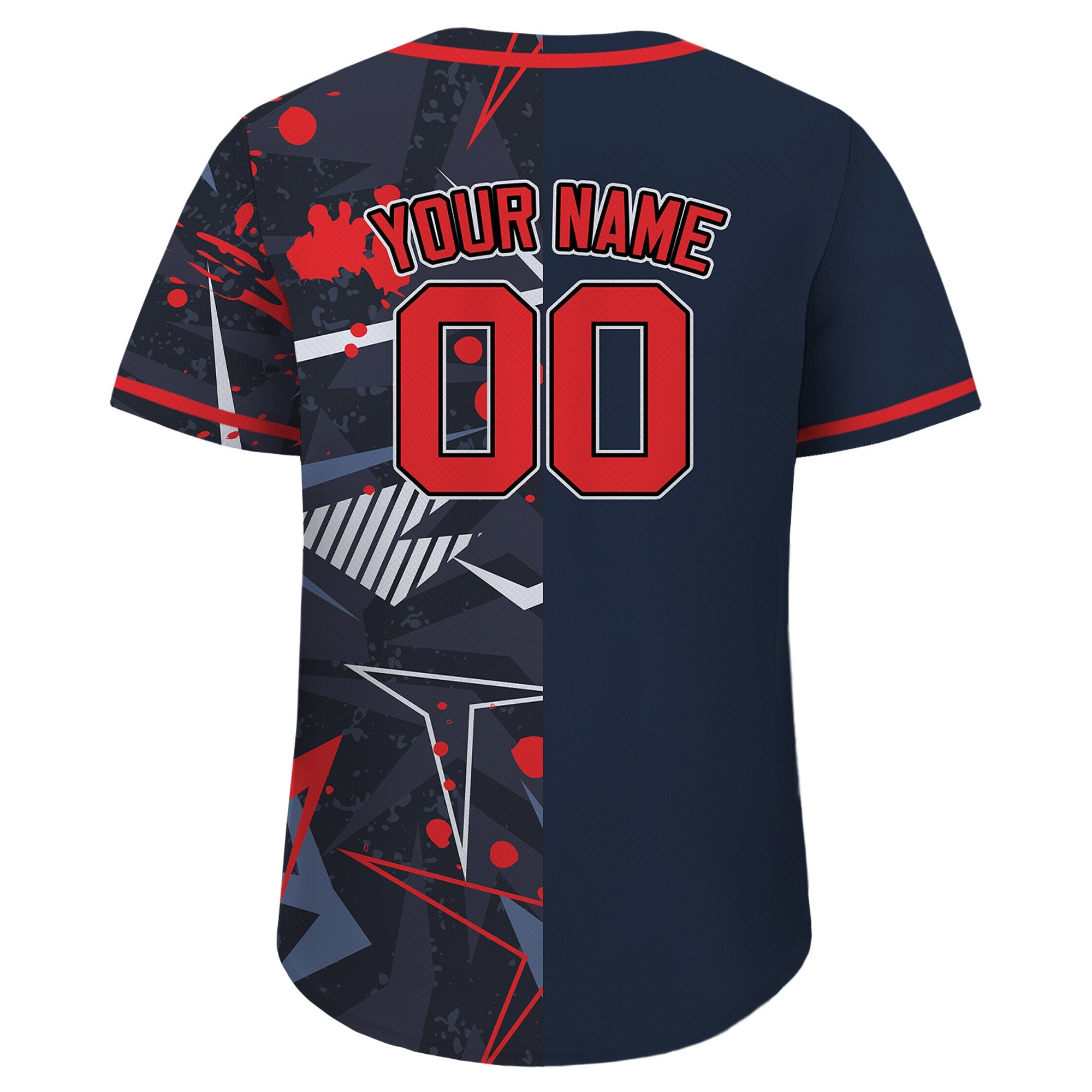 Custom Baseball Jersey with Teamname Name Number,Jersey for Men Women Youth,Printed Navy Red Graffiti,Personalized Split Button Down Jerseys
