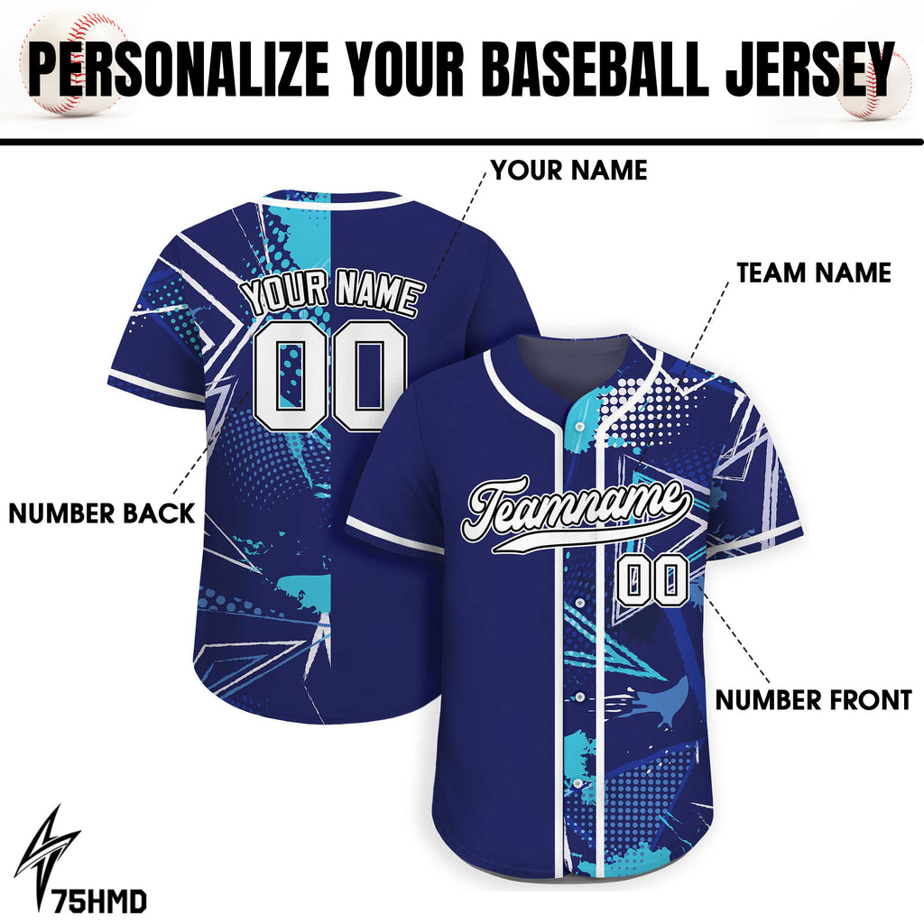 Printed Blue Graffiti Custom Baseball Jersey with Teamname Name Number,Jersey for Men Women Youth, Personalized Split Button Down Jerseys