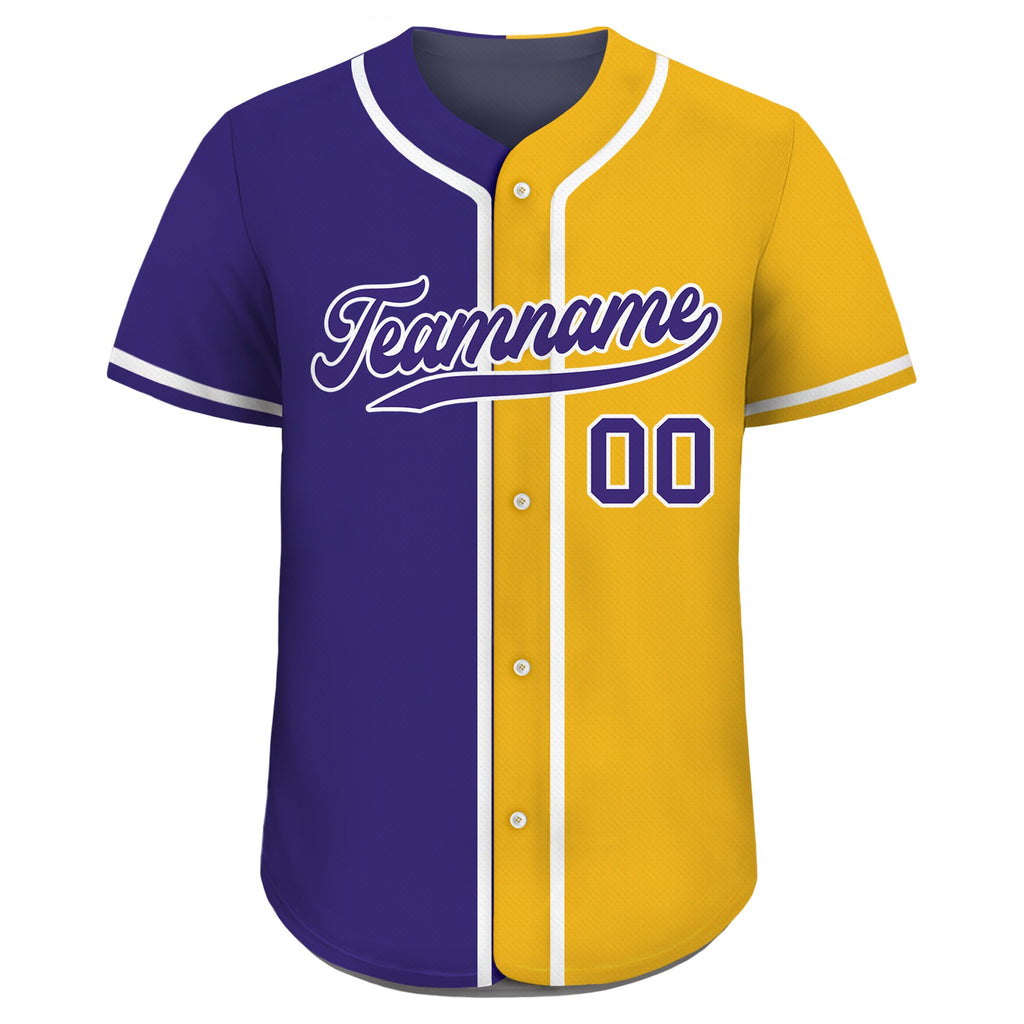Custom Baseball Jersey with Teamname Name Number, Custom Jersey for Men Women Youth Kid, Personalized Split Button Down Jersey Yellow Purple