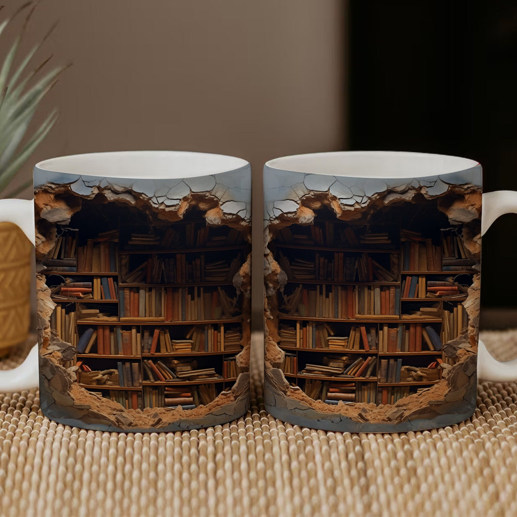 3D Bookshelf Coffee Mug, Library Bookshelf Mug, Book Lover Tumbler 20oz, 3D Book Shelf Mug Gifts for Bookworms, Reading Gifts, Librarians