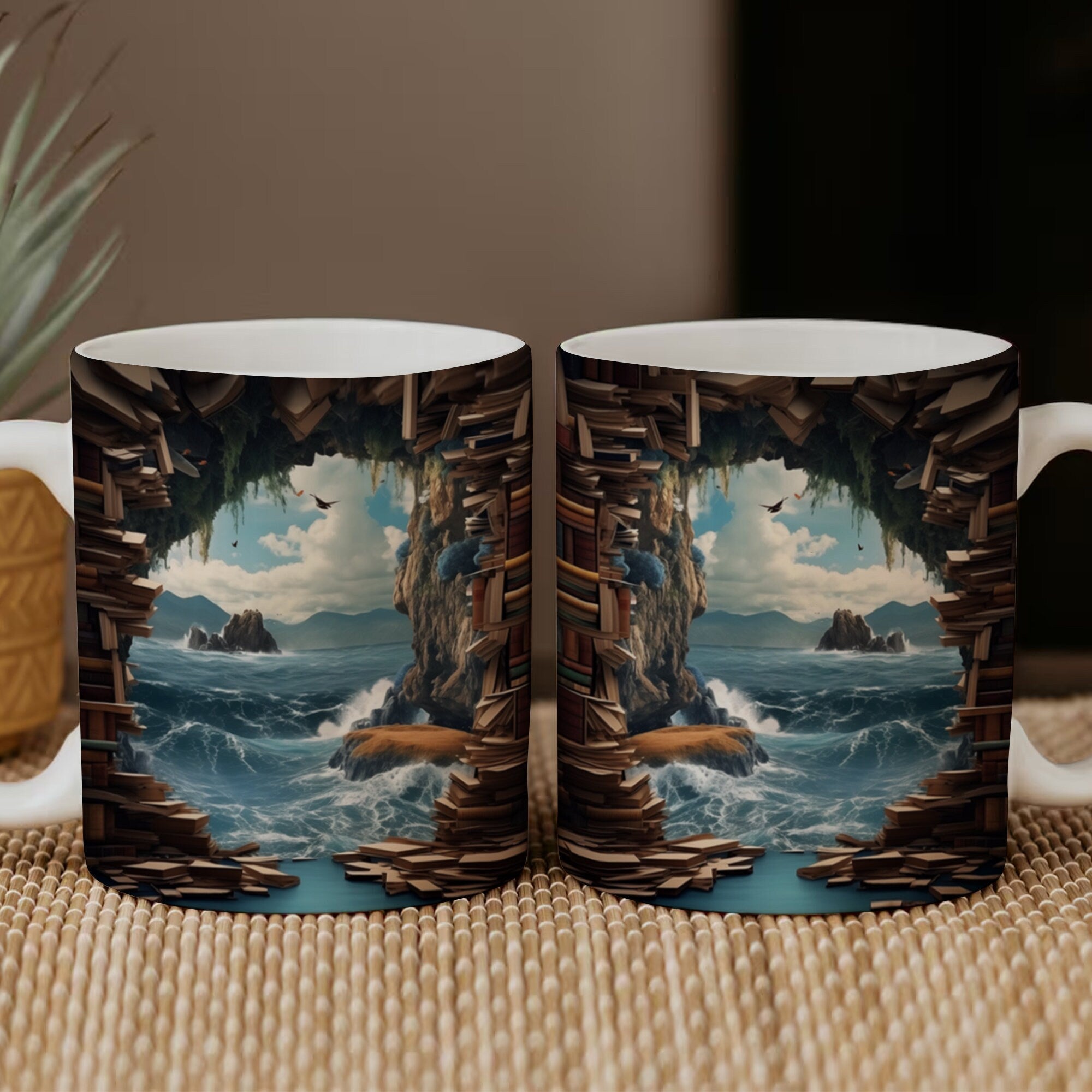 3D Bookshelf Mug, 3D Bookshelves Hole In A Wall Mug, Book Lovers Coffee Mug, Book Lover Tumbler Skinny,Gifts for Librarians, Readers Bookish