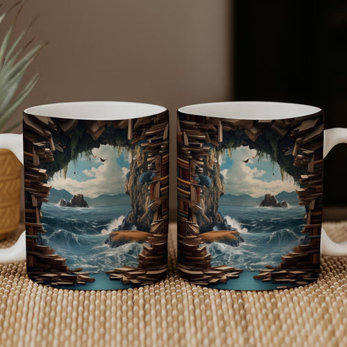 3D Bookshelf Mug, 3D Bookshelves Hole In A Wall Mug, Book Lovers Coffee Mug, Book Lover Tumbler Skinny,Gifts for Librarians, Readers Bookish