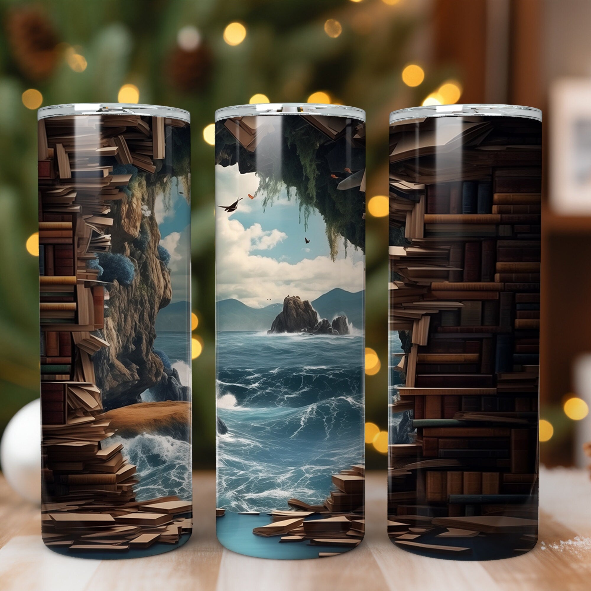 3D Bookshelf Mug, 3D Bookshelves Hole In A Wall Mug, Book Lovers Coffee Mug, Book Lover Tumbler Skinny,Gifts for Librarians, Readers Bookish
