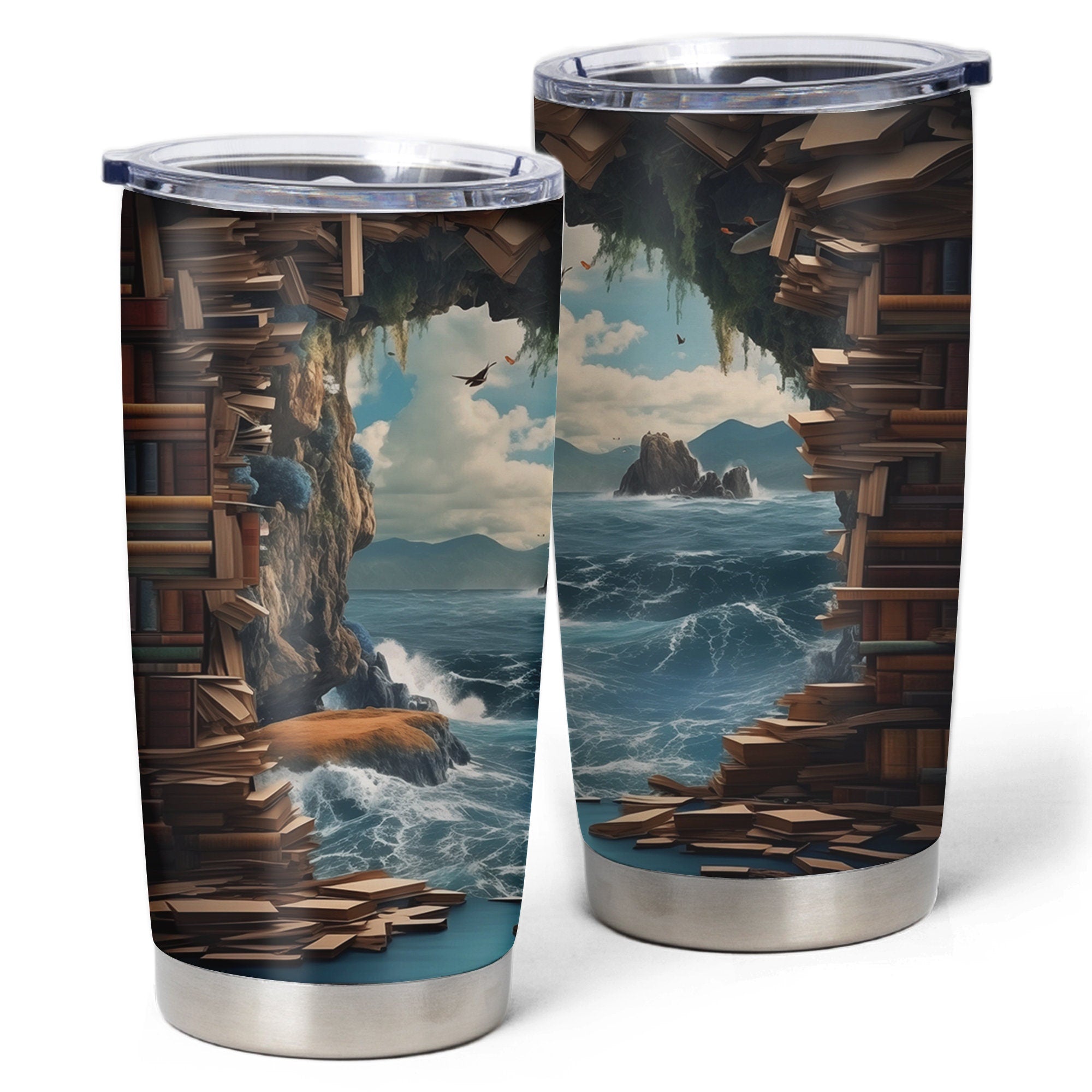 3D Bookshelf Mug, 3D Bookshelves Hole In A Wall Mug, Book Lovers Coffee Mug, Book Lover Tumbler Skinny,Gifts for Librarians, Readers Bookish