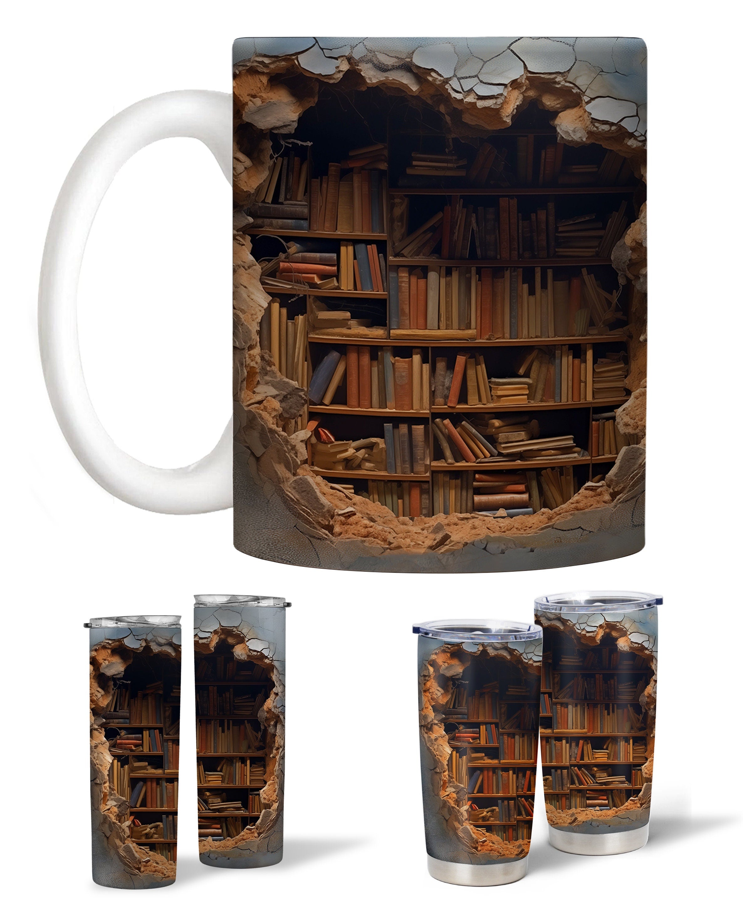 3D Bookshelf Coffee Mug, Library Bookshelf Mug, Book Lover Tumbler 20oz, 3D Book Shelf Mug Gifts for Bookworms, Reading Gifts, Librarians