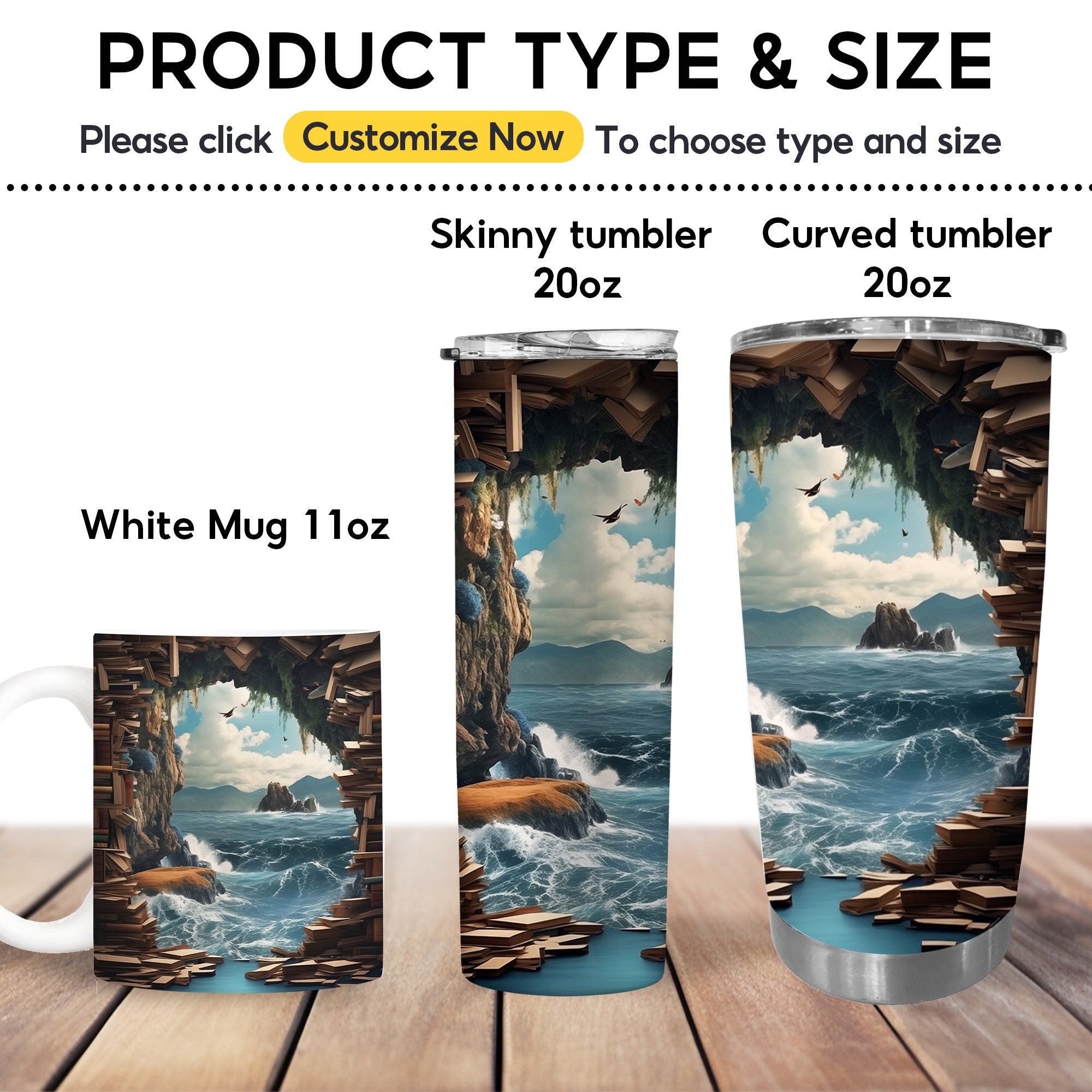 3D Bookshelf Mug, 3D Bookshelves Hole In A Wall Mug, Book Lovers Coffee Mug, Book Lover Tumbler Skinny,Gifts for Librarians, Readers Bookish