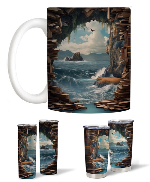 3D Bookshelf Mug, 3D Bookshelves Hole In A Wall Mug, Book Lovers Coffee Mug, Book Lover Tumbler Skinny,Gifts for Librarians, Readers Bookish