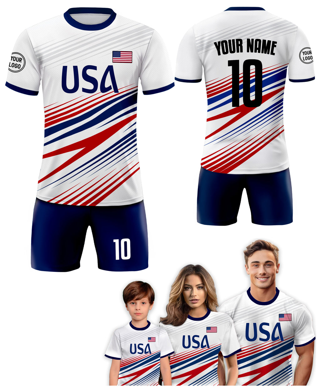 Custom USA Soccer Jersey for Men Women Youth Kid Shirt for Fans Player, Personalized Team Name Number Logo National Soccer Jersey Kid Shirt