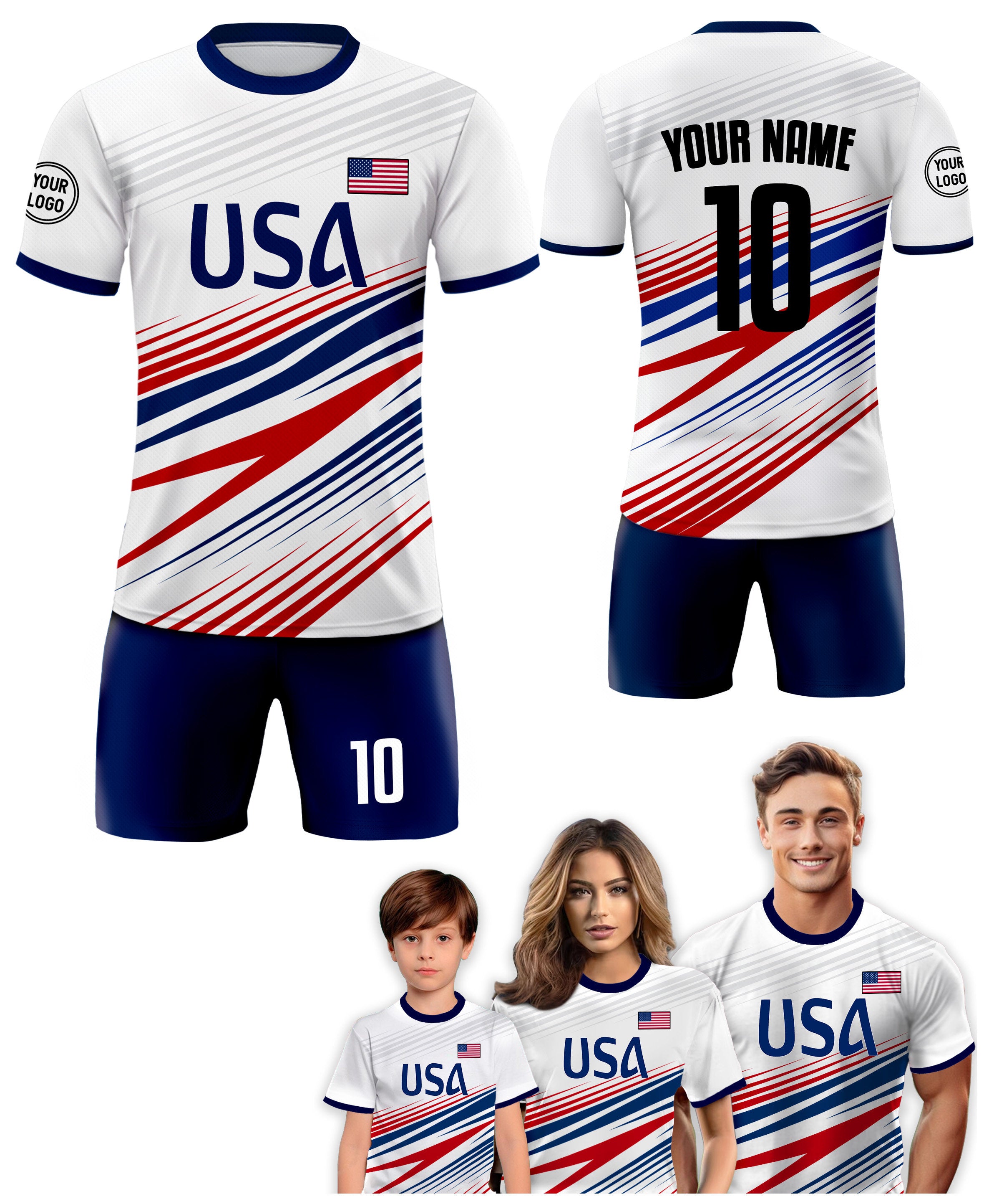 Custom USA Soccer Jersey for Men Women Youth Kid Shirt for Fans Player, Personalized Team Name Number Logo National Soccer Jersey Kid Shirt