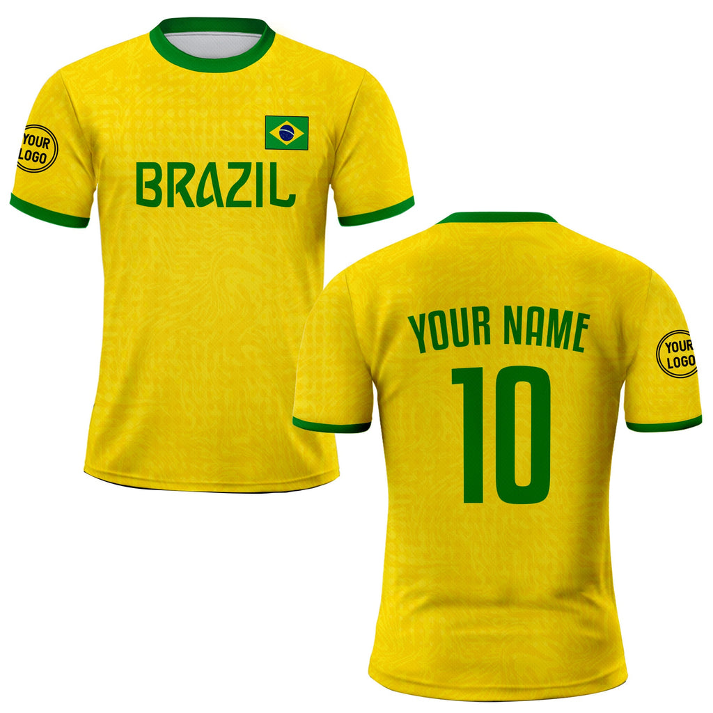 Custom Brazil Soccer Jersey for Men Women Youth Kid Uniform Shirt for Fans Player Personalized Name Number Logo National Soccer Jersey Shirt