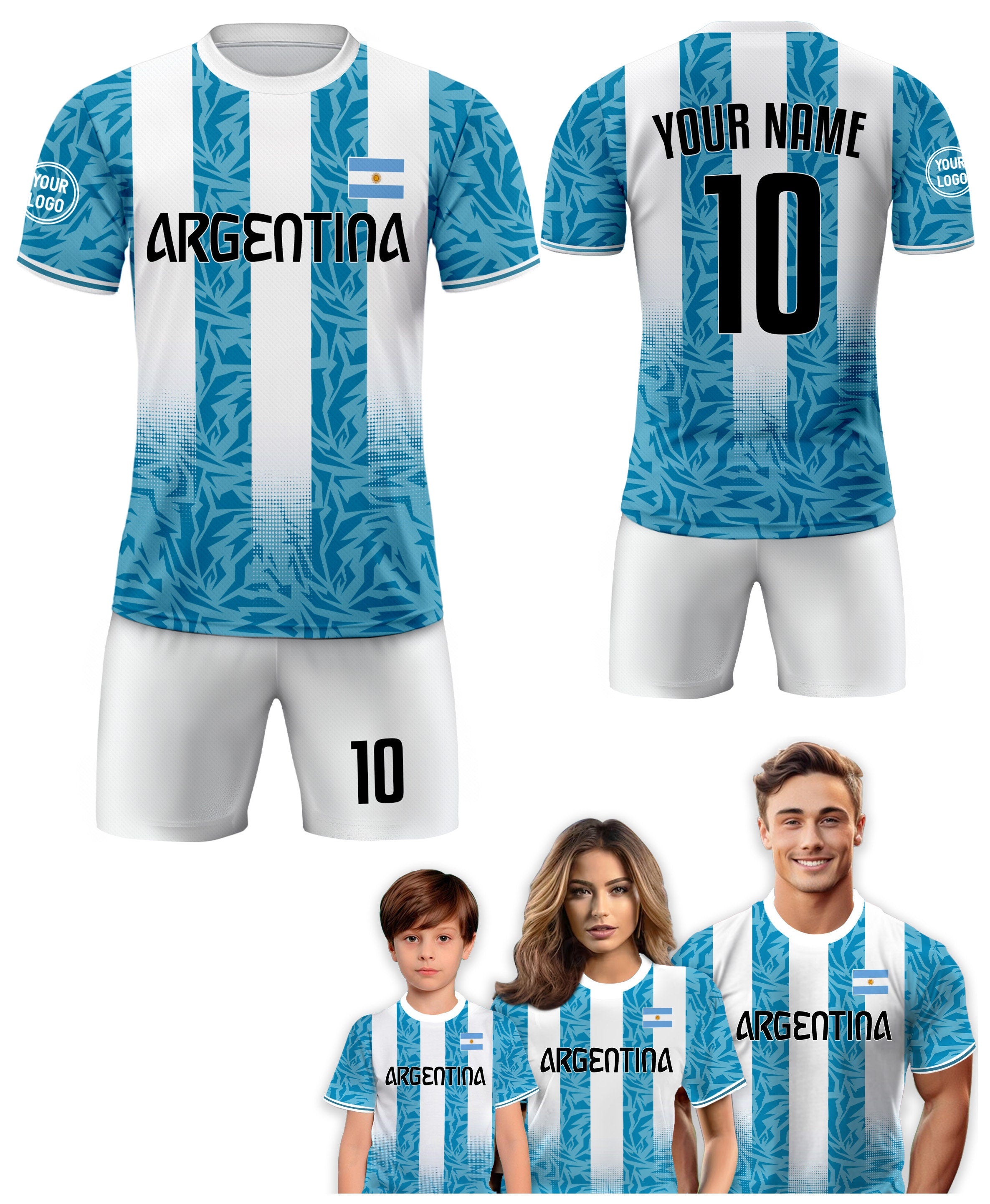 Custom Argentina Soccer Jersey for Men Women Youth Kid Uniform Shirt for Fans Player Personalized Name Number Logo National Soccer Jersey
