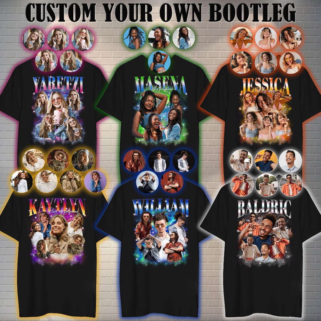 Custom Custom Bootleg Rap Tee, Custom Girlfriend Face Shirt, Custom Photo 90s Vintage Shirt for Boyfriend, Your Own Rap Tee Shirts for lover