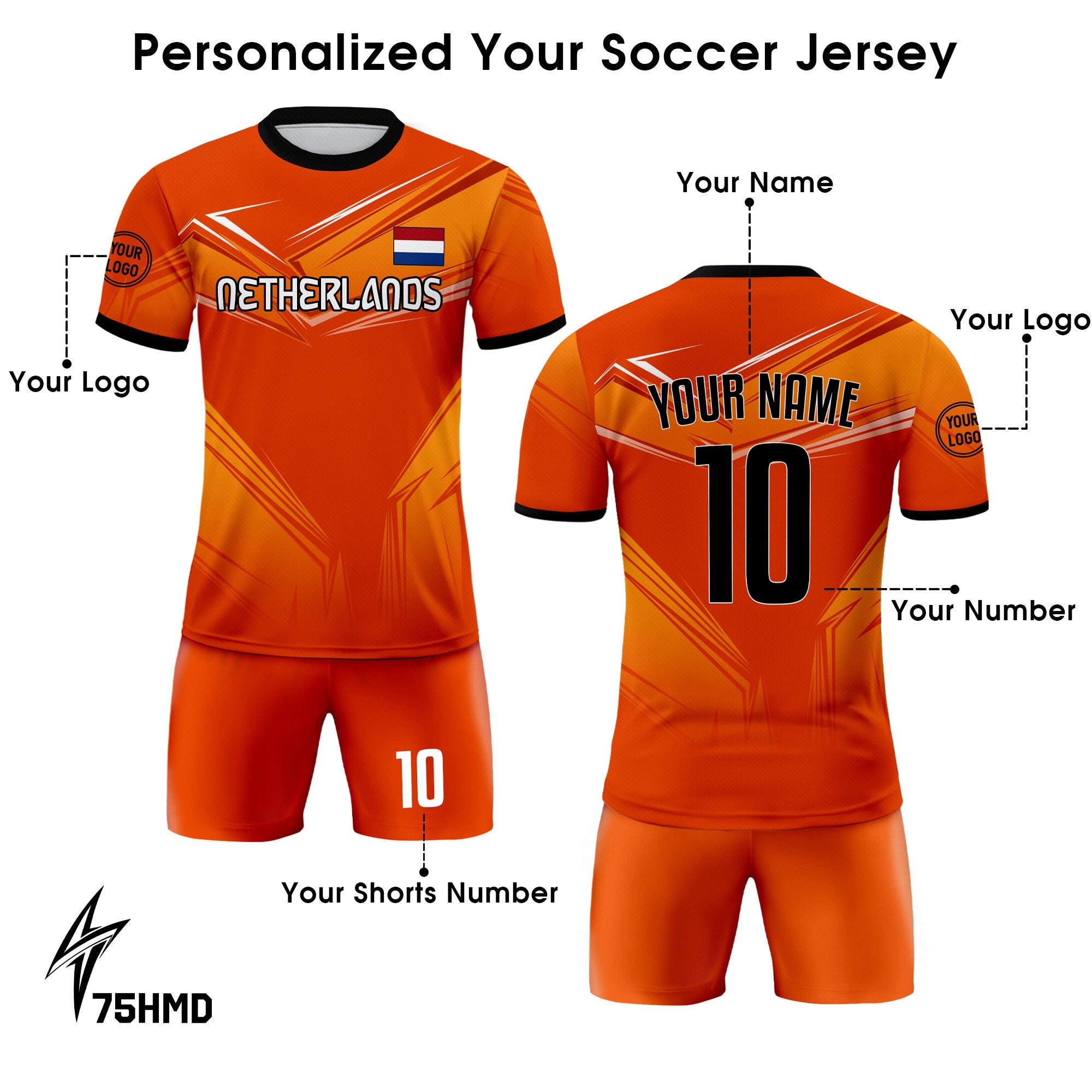Custom Netherlands Soccer Jersey for Men Women Youth Kid Uniform Shirt for Fans Player Personalized Name Number Logo, National Soccer Jersey