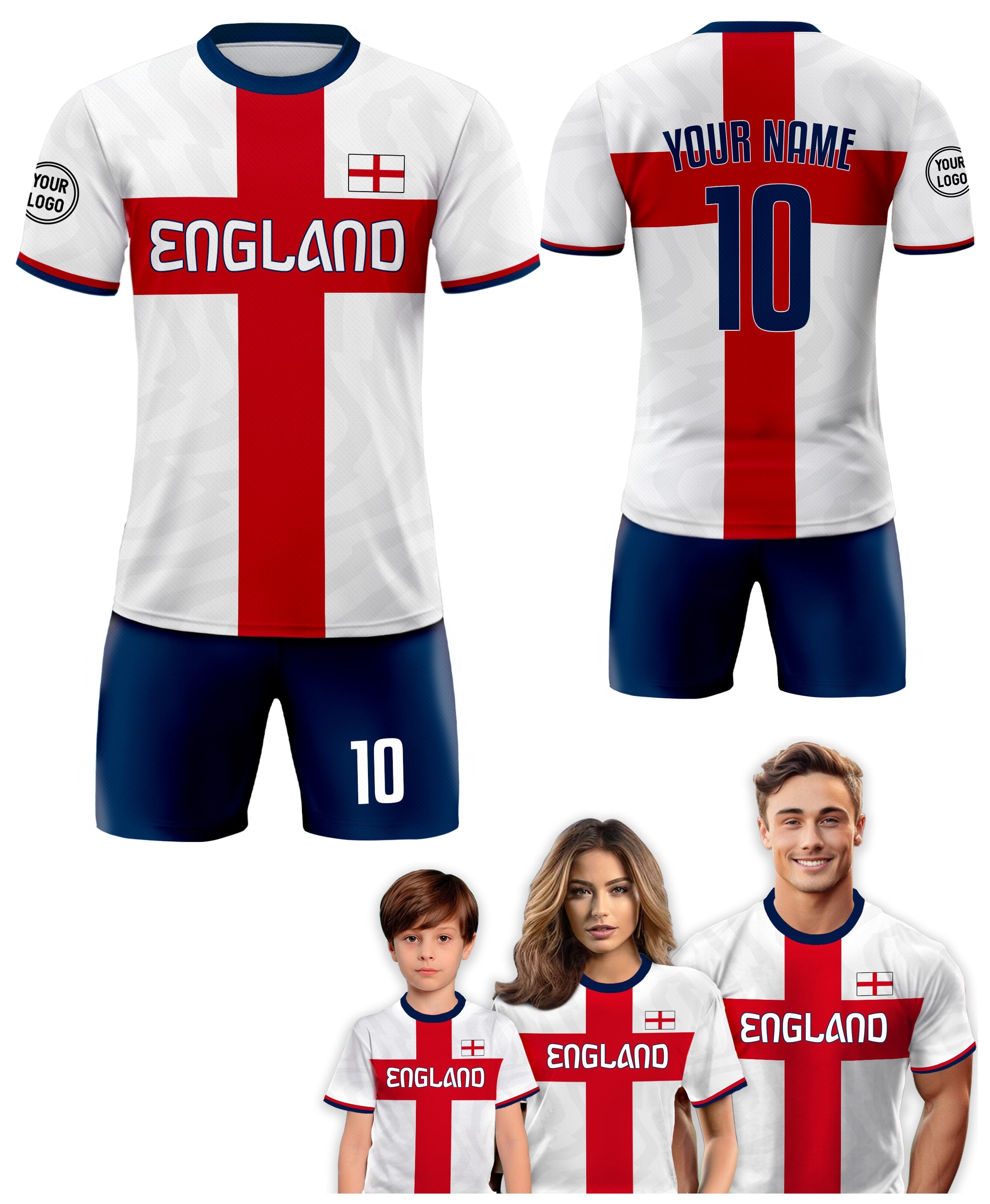 Custom England Soccer Jersey for Men Women Youth Kid Uniform Shirt for Fans Player Personalized Name Number Logo National Soccer Jersey