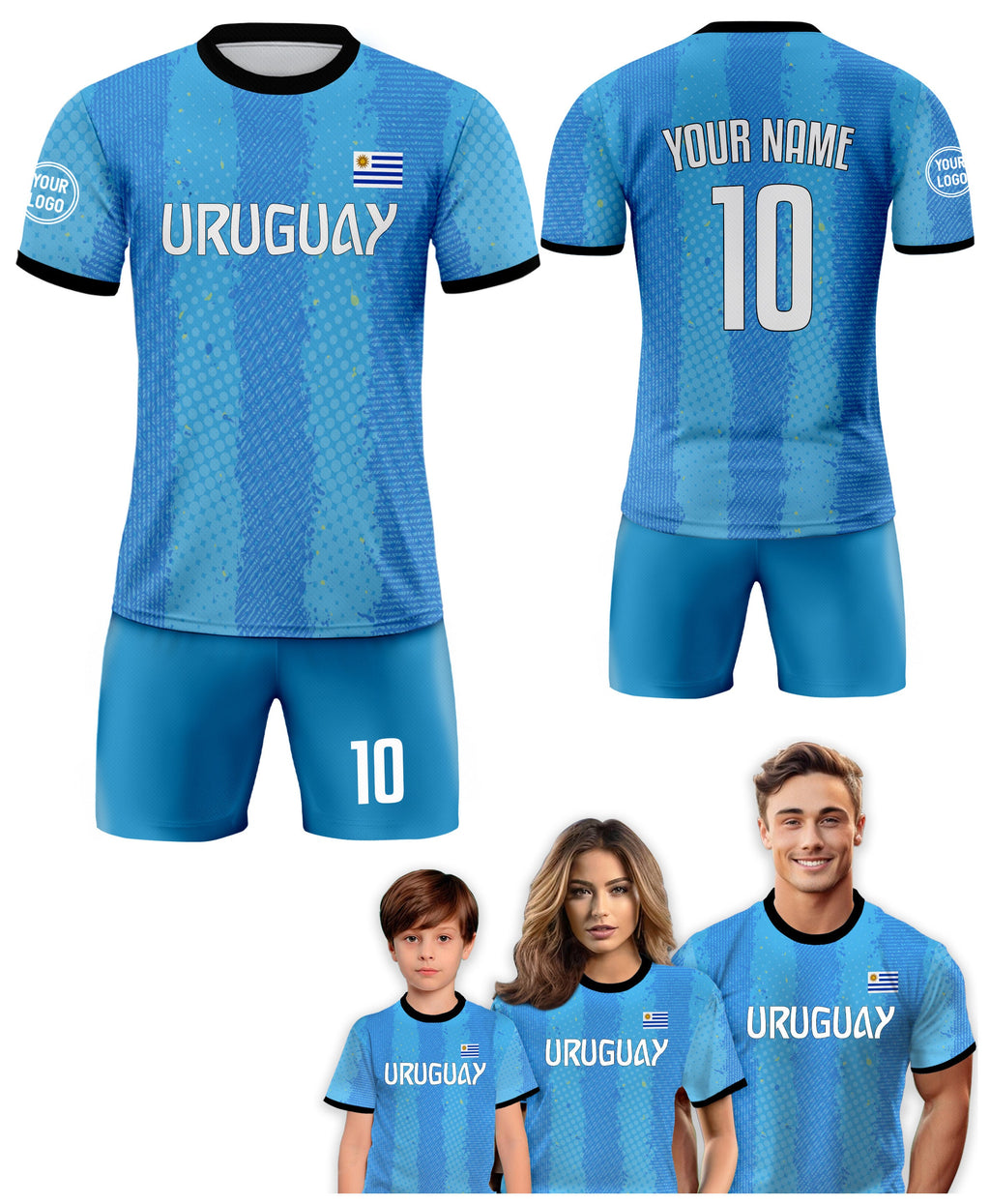 Custom Uruguay Soccer Jersey for Men Women Youth Kid Uniform Shirt for Fans Player Personalized Name Number Logo National Soccer Jersey