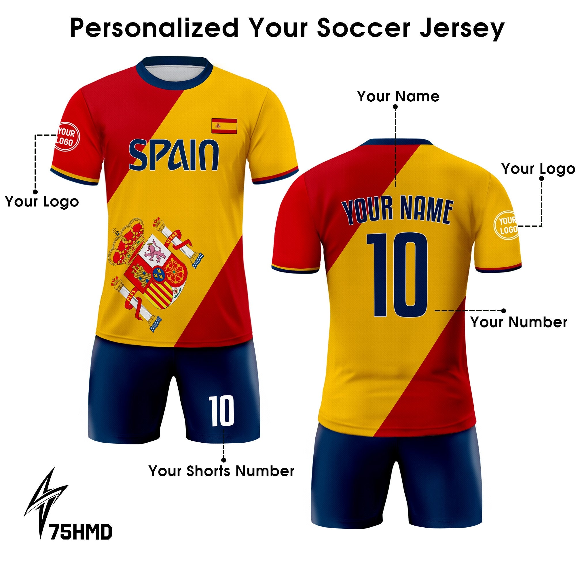 Custom Spain Soccer Jersey for Men Women Youth Kid Uniform Shirt for Fans Player Personalized Name Number Logo National Soccer Jersey
