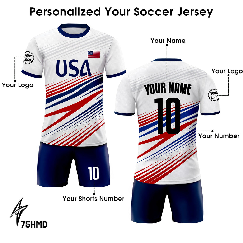 Custom USA Soccer Jersey for Men Women Youth Kid Shirt for Fans Player, Personalized Team Name Number Logo National Soccer Jersey Kid Shirt