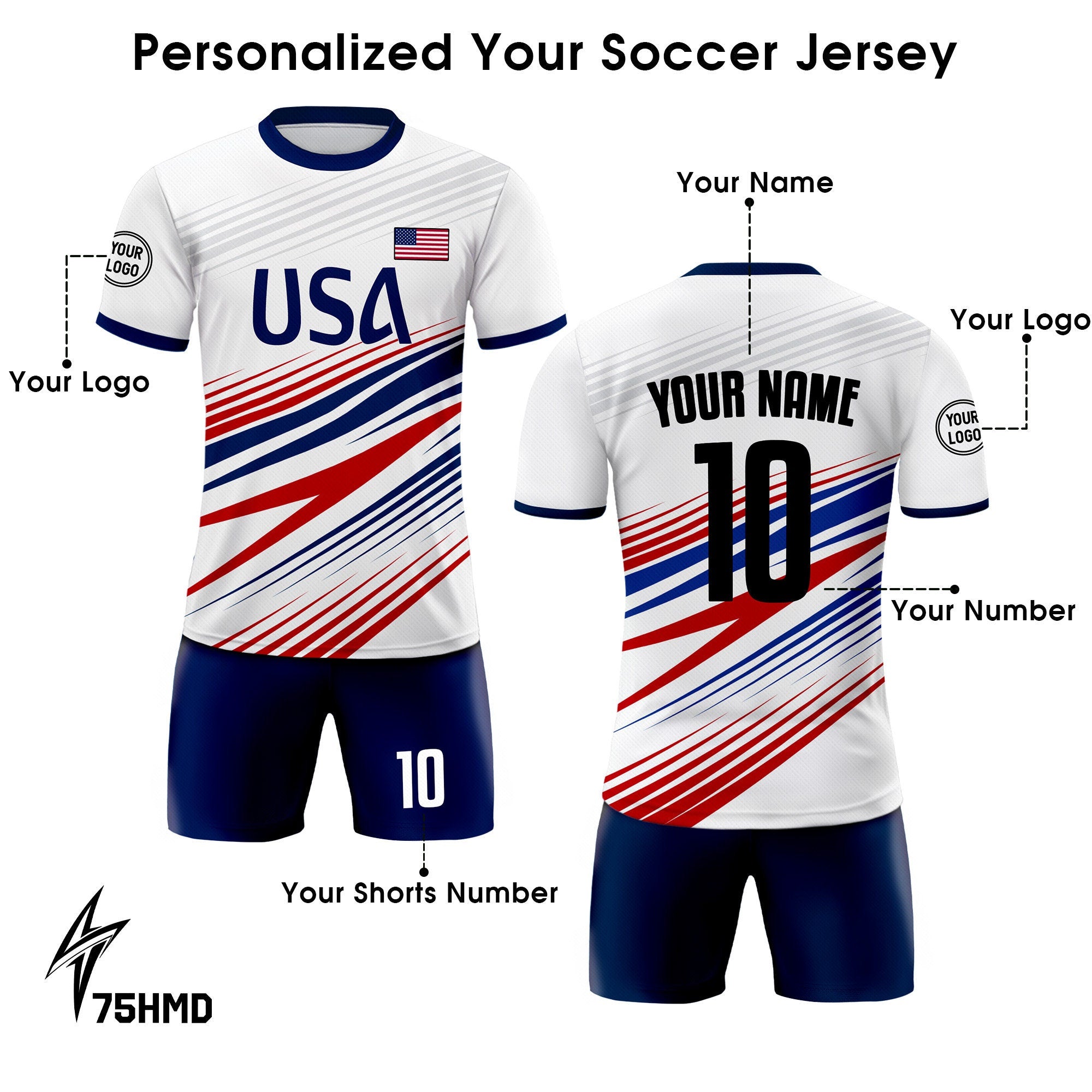 Custom USA Soccer Jersey for Men Women Youth Kid Shirt for Fans Player, Personalized Team Name Number Logo National Soccer Jersey Kid Shirt